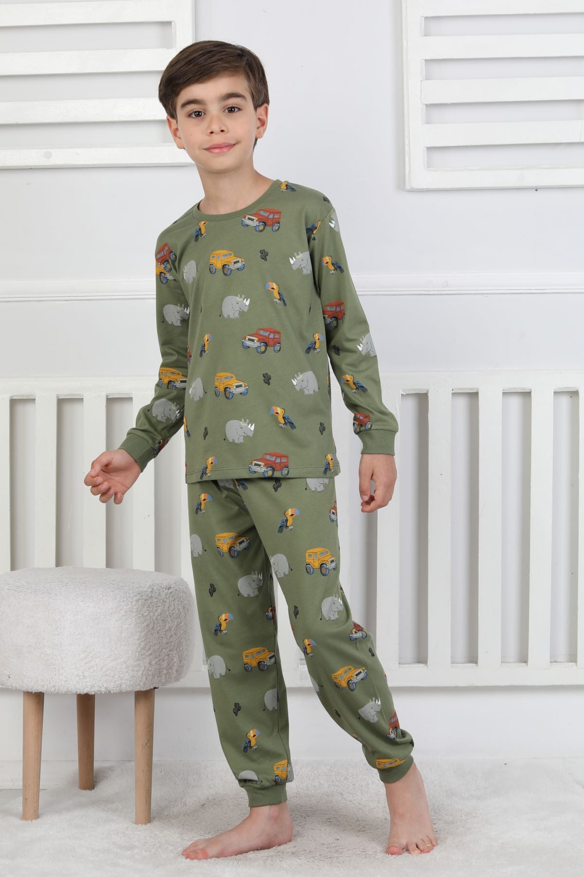 Mini Safari Desenli Erkek Çocuk Pijama Takımı