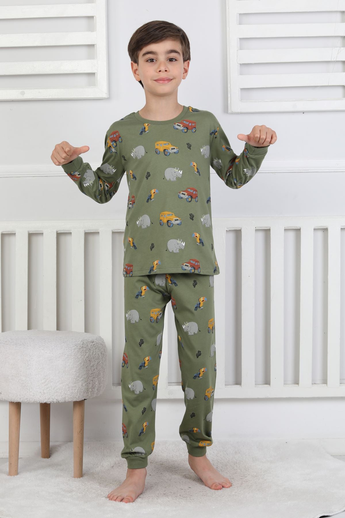 Mini Safari Desenli Erkek Çocuk Pijama Takımı