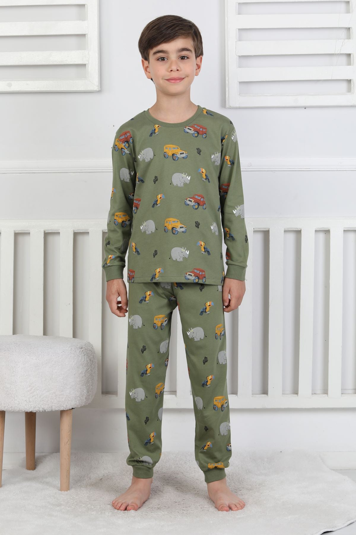 Mini Safari Desenli Erkek Çocuk Pijama Takımı
