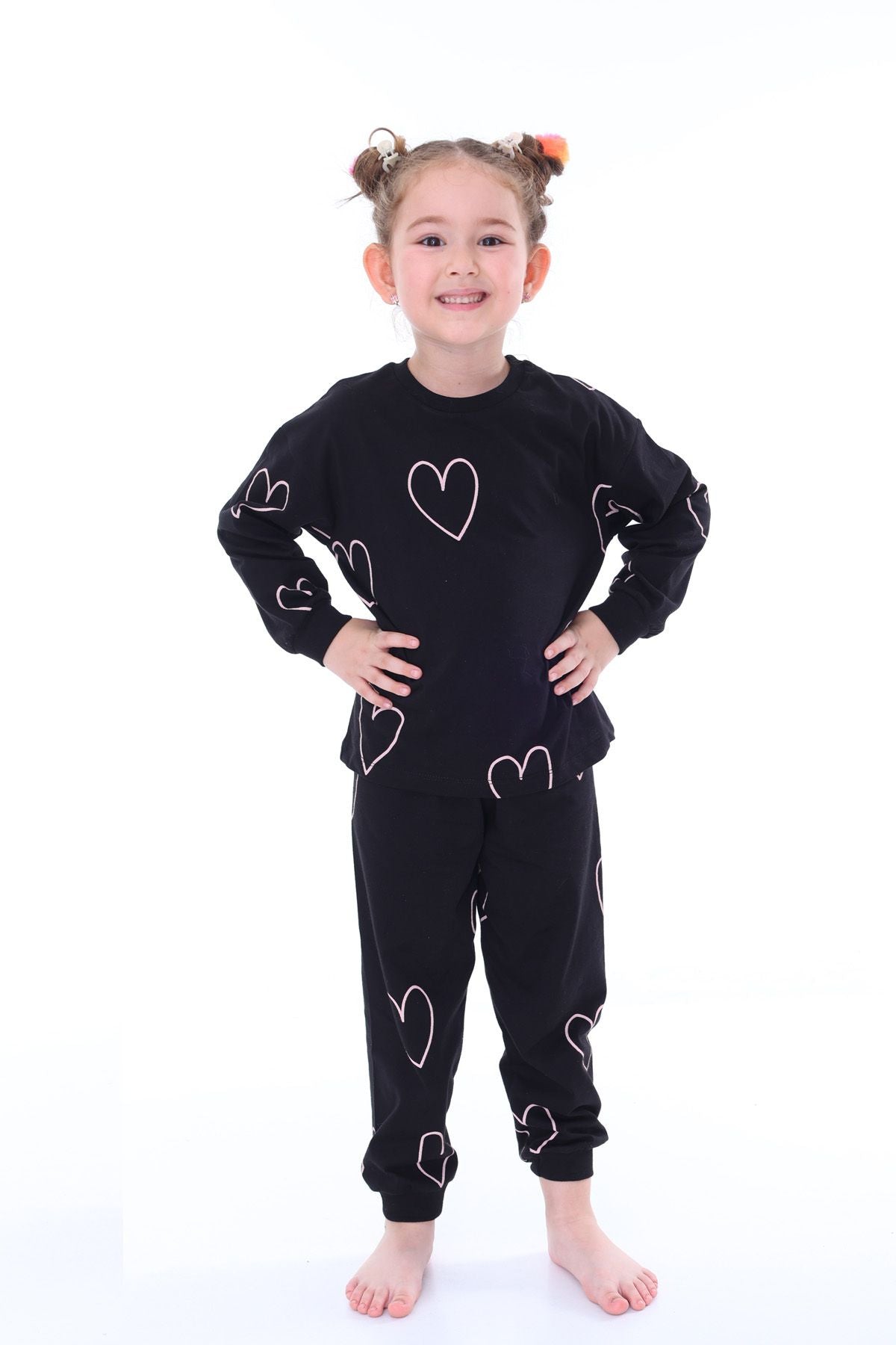 Minik Kalpler Family Desenli %100 Pamuk Kız Çocuk Pijama Takımı