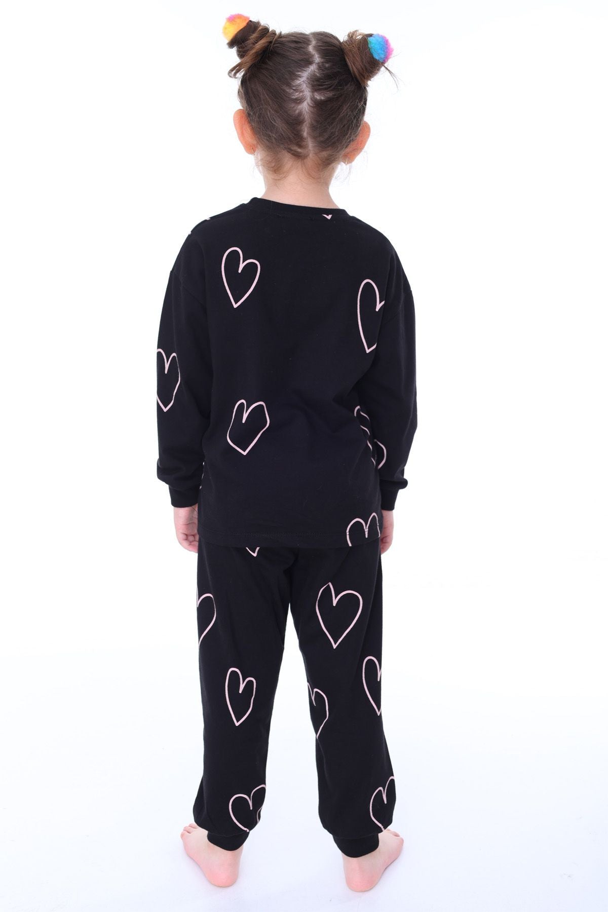 Minik Kalpler Family Desenli %100 Pamuk Kız Çocuk Pijama Takımı