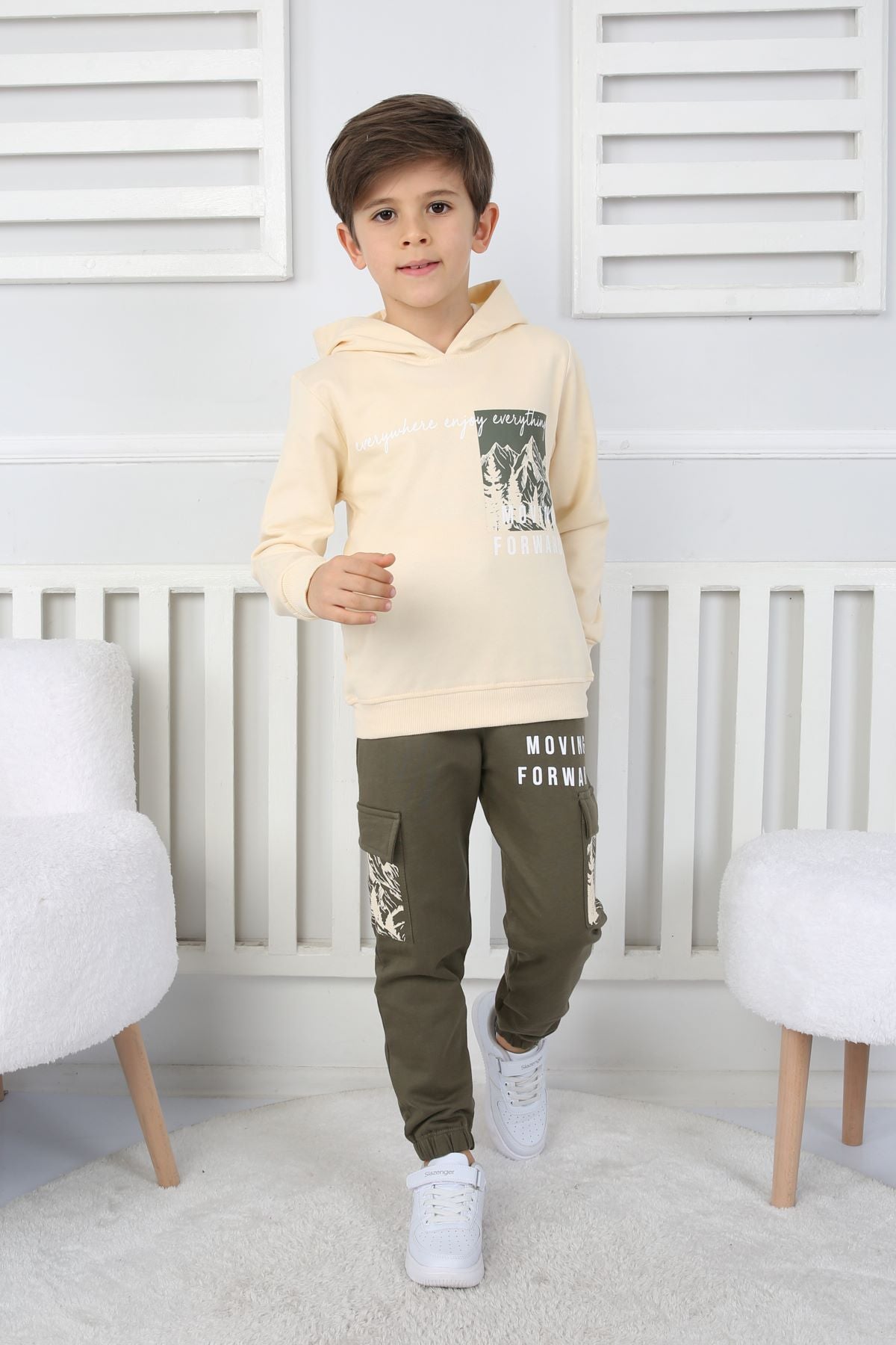Moving Forward Kargo Cep Kapüşonlu 2 İplik Şardonlu Alt-Üst Erkek Çocuk Eşofman Takımı