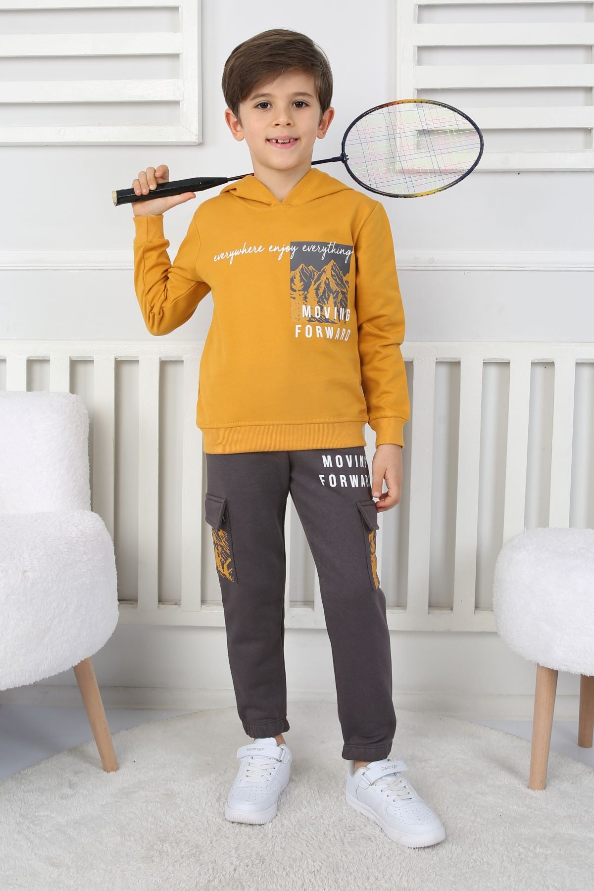 Moving Forward Kargo Cep Kapüşonlu 2 İplik Şardonlu Alt-Üst Erkek Çocuk Eşofman Takımı