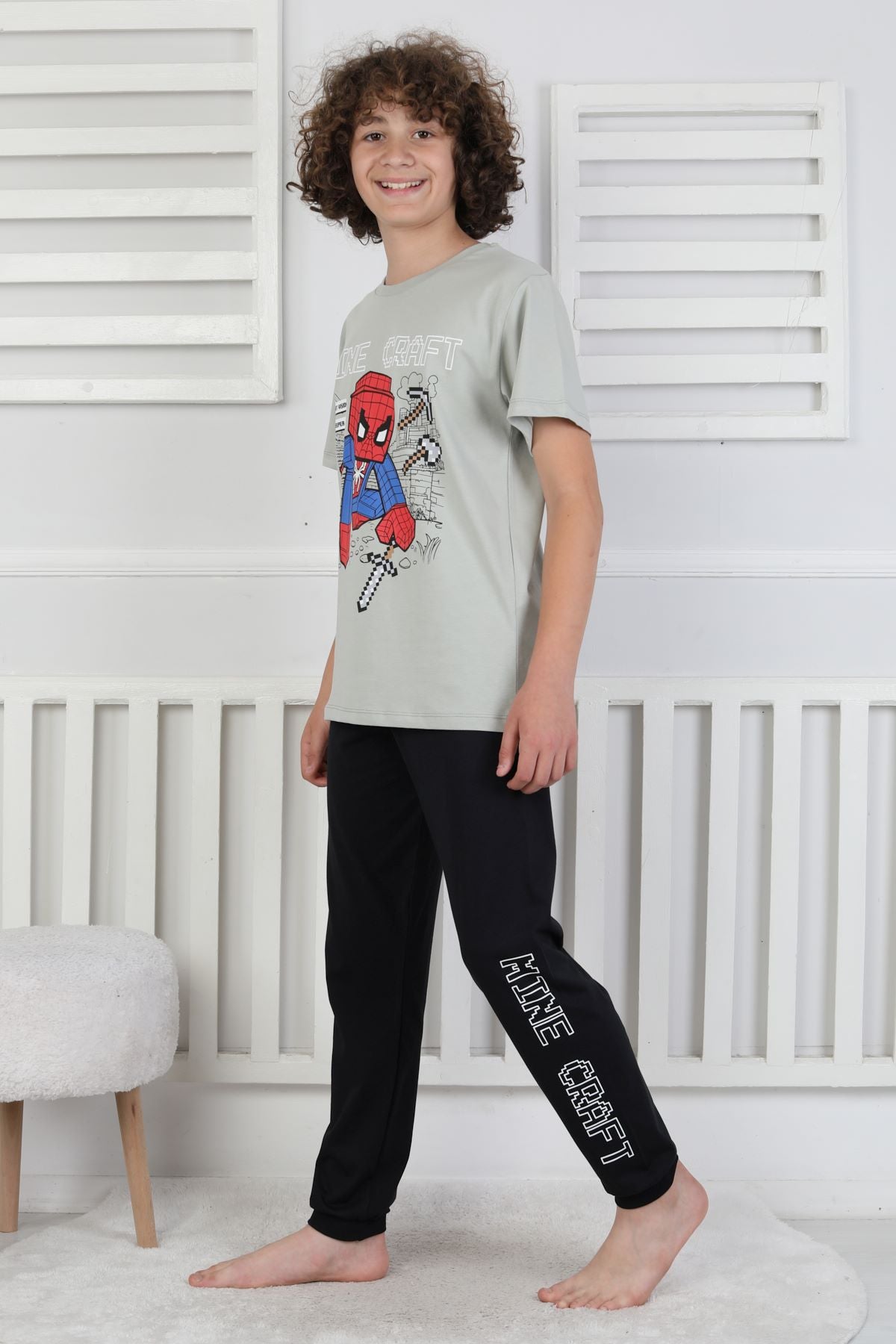 Night Vision Blok Baskılı Kısa Kollu Erkek Çocuk Pijama Takımı