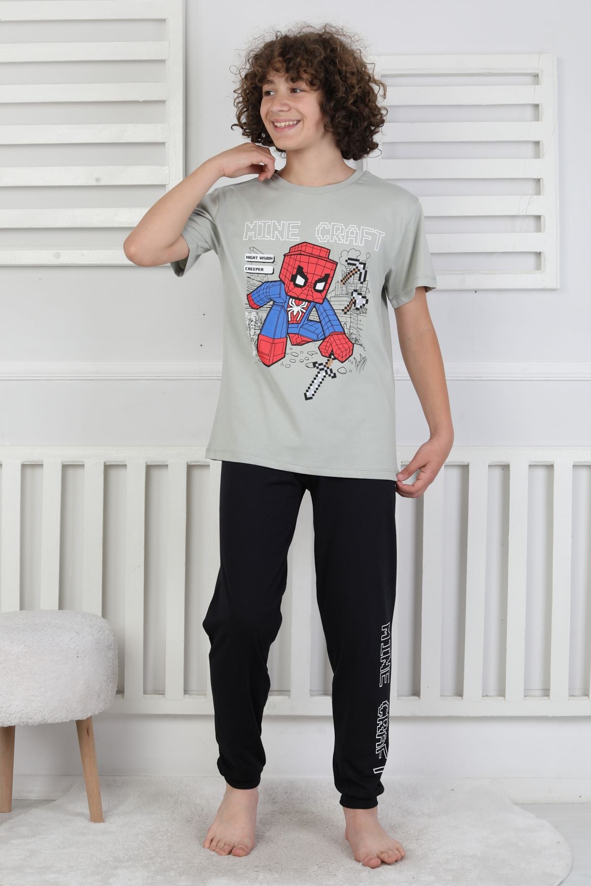 Night Vision Blok Baskılı Kısa Kollu Erkek Çocuk Pijama Takımı