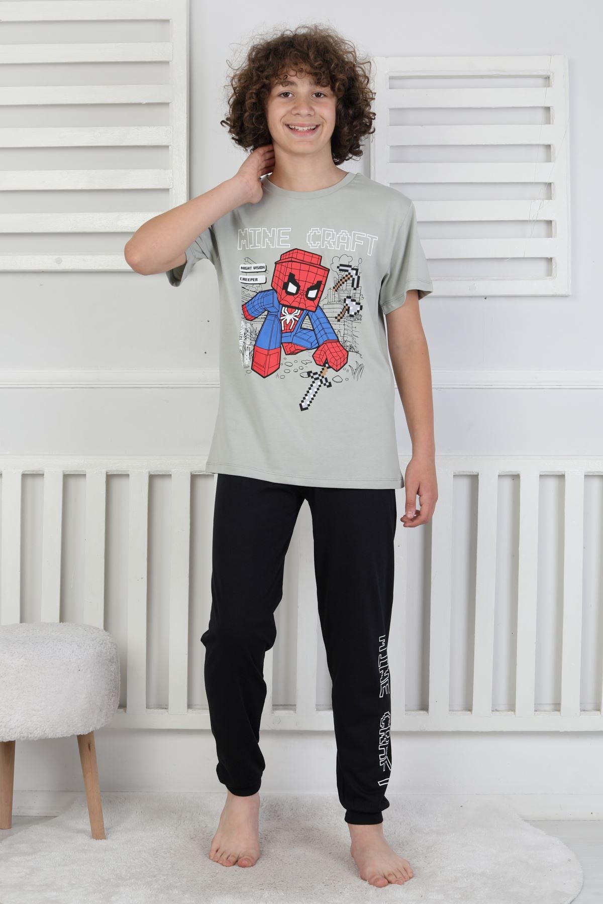 Night Vision Blok Baskılı Kısa Kollu Erkek Çocuk Pijama Takımı