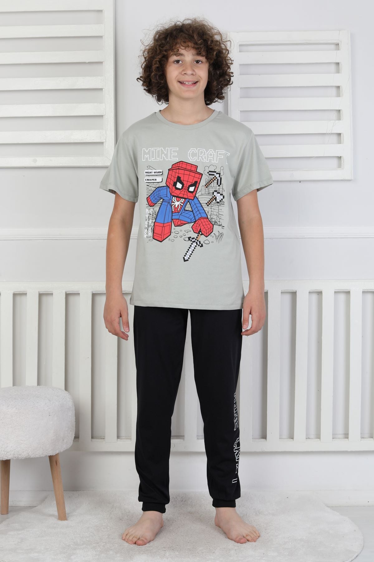 Night Vision Blok Baskılı Kısa Kollu Erkek Çocuk Pijama Takımı
