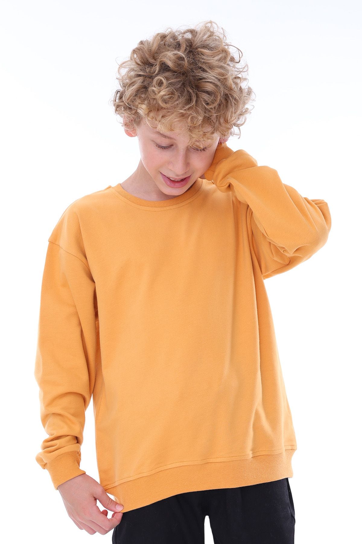 Oversize Unisex Basic Düz Siyah Renk %100 Pamuk Sweatshirt (2-11 Yaş)