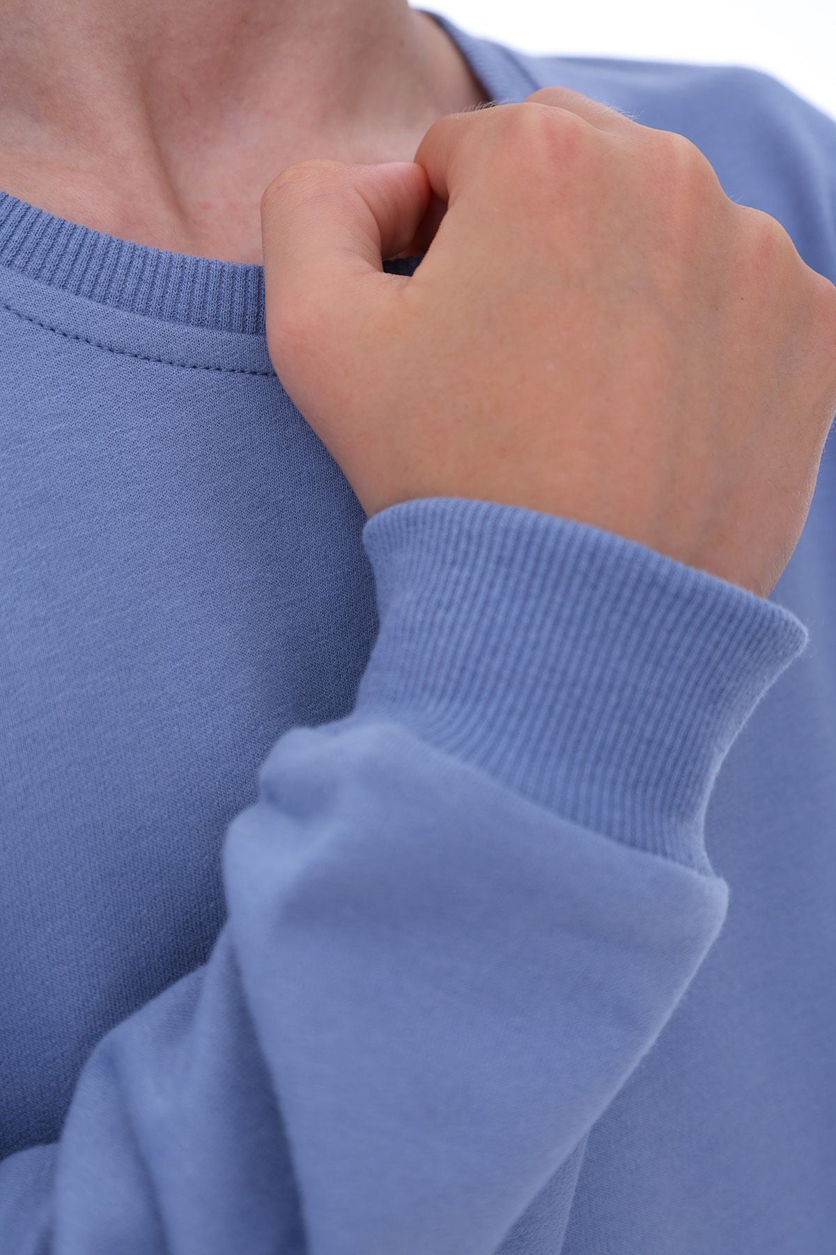 Unisex Basic Düz Mavi Renk %100 Pamuk Sweatshirt (2-11 Yaş)