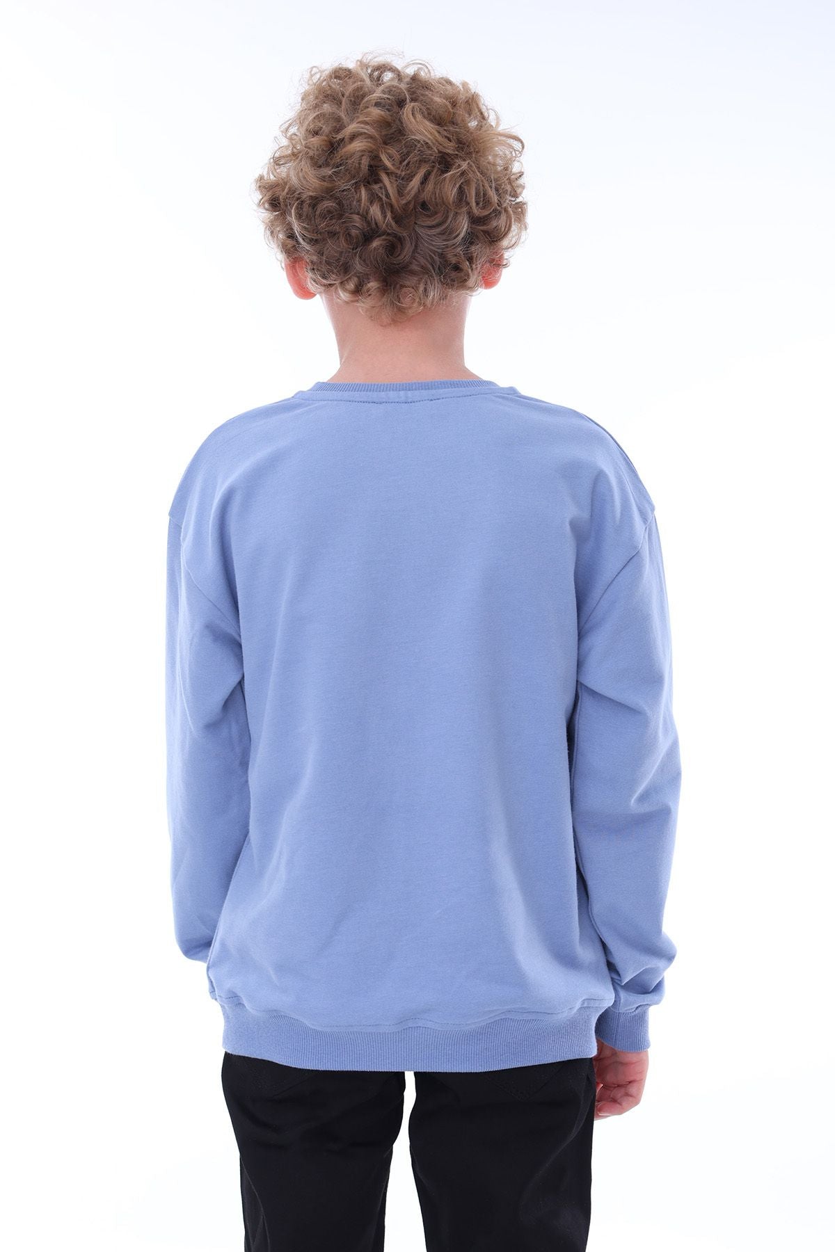 Unisex Basic Düz Mavi Renk %100 Pamuk Sweatshirt (2-11 Yaş)