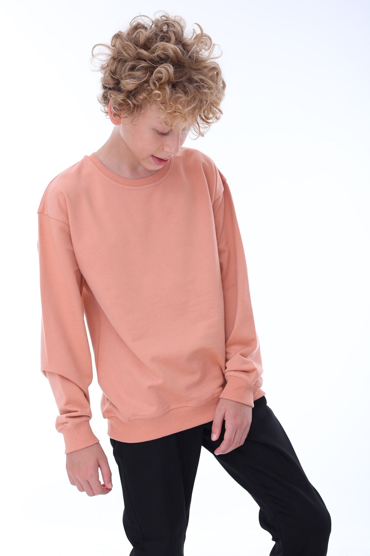 Oversize Unisex Basic Düz Turkuaz Renk %100 Pamuk Sweatshirt