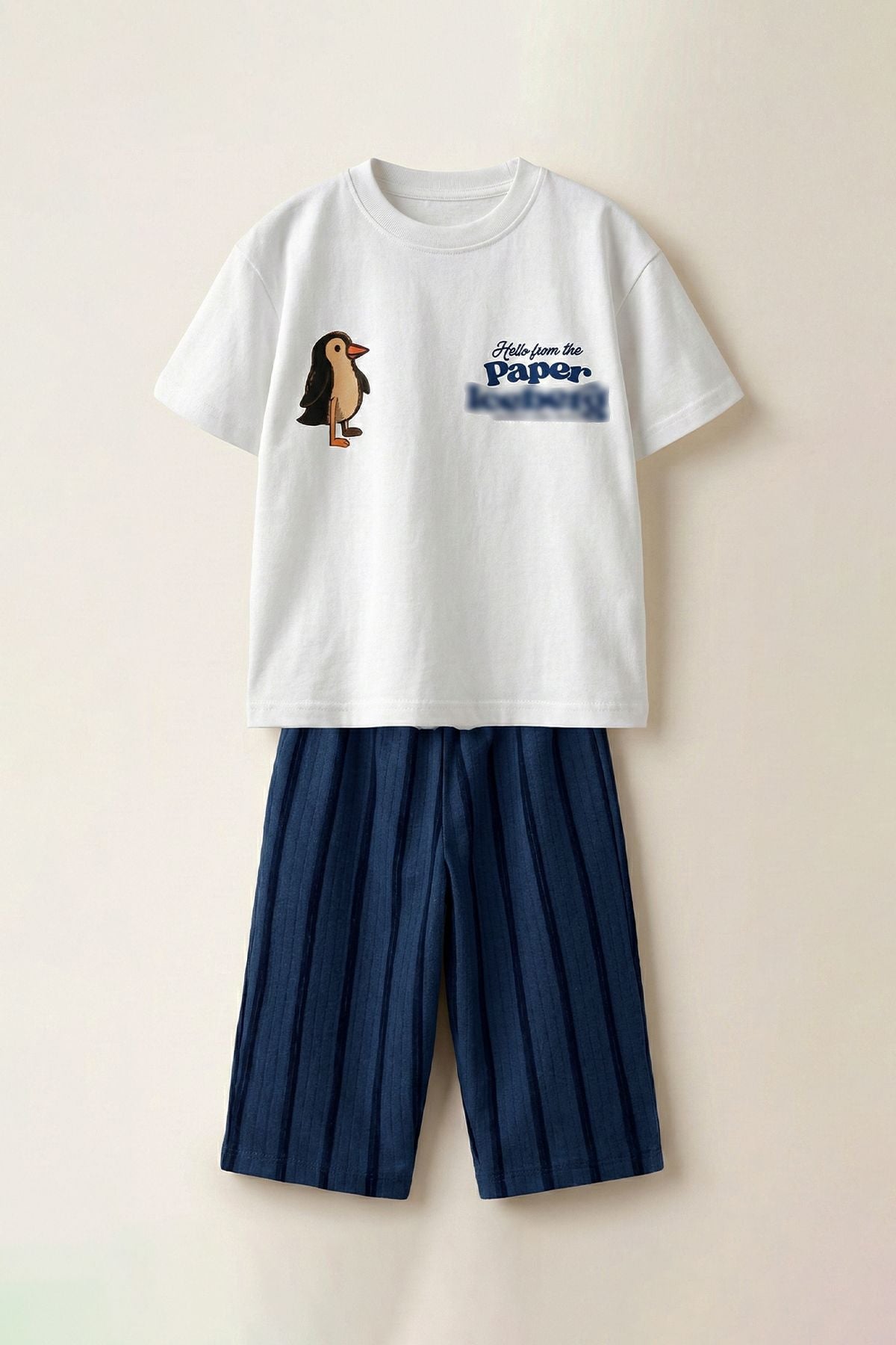 Paper Baskılı Erkek Çocuk Alt - Üst Takım Beyaz Lacivert