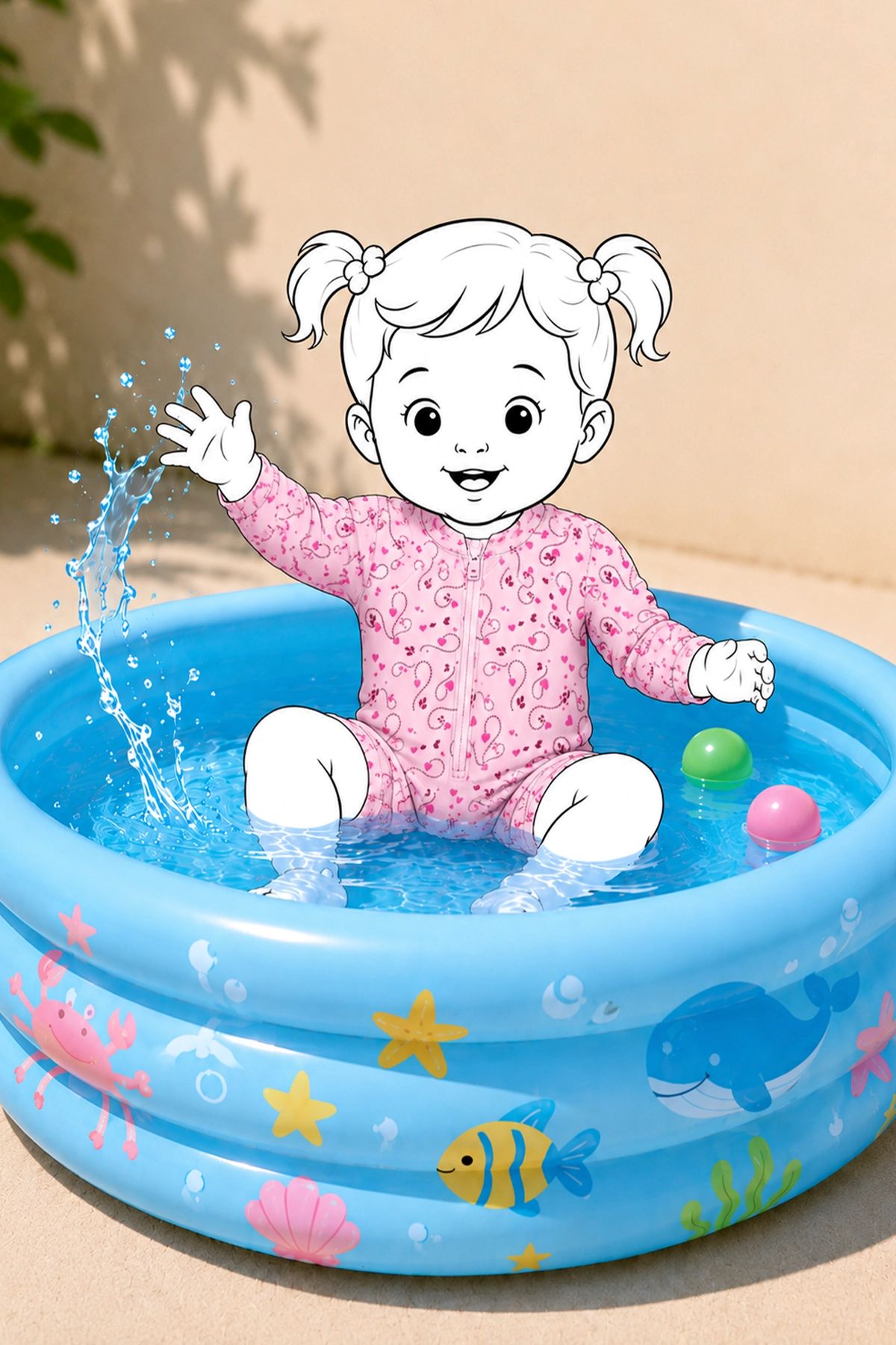 Pembe Kalp Desenli Uzun Kollu Fermuarlı Bebek Deniz Tulumu