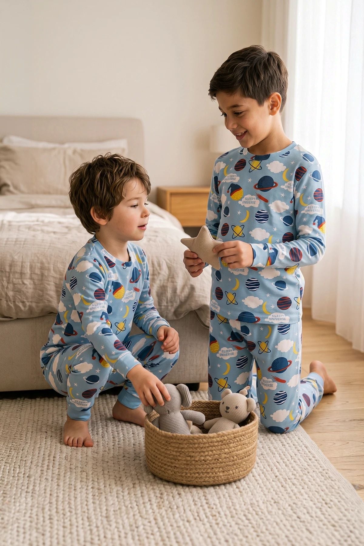 Planet Pattern Uzun Kollu Erkek Çocuk Pijama Takımı