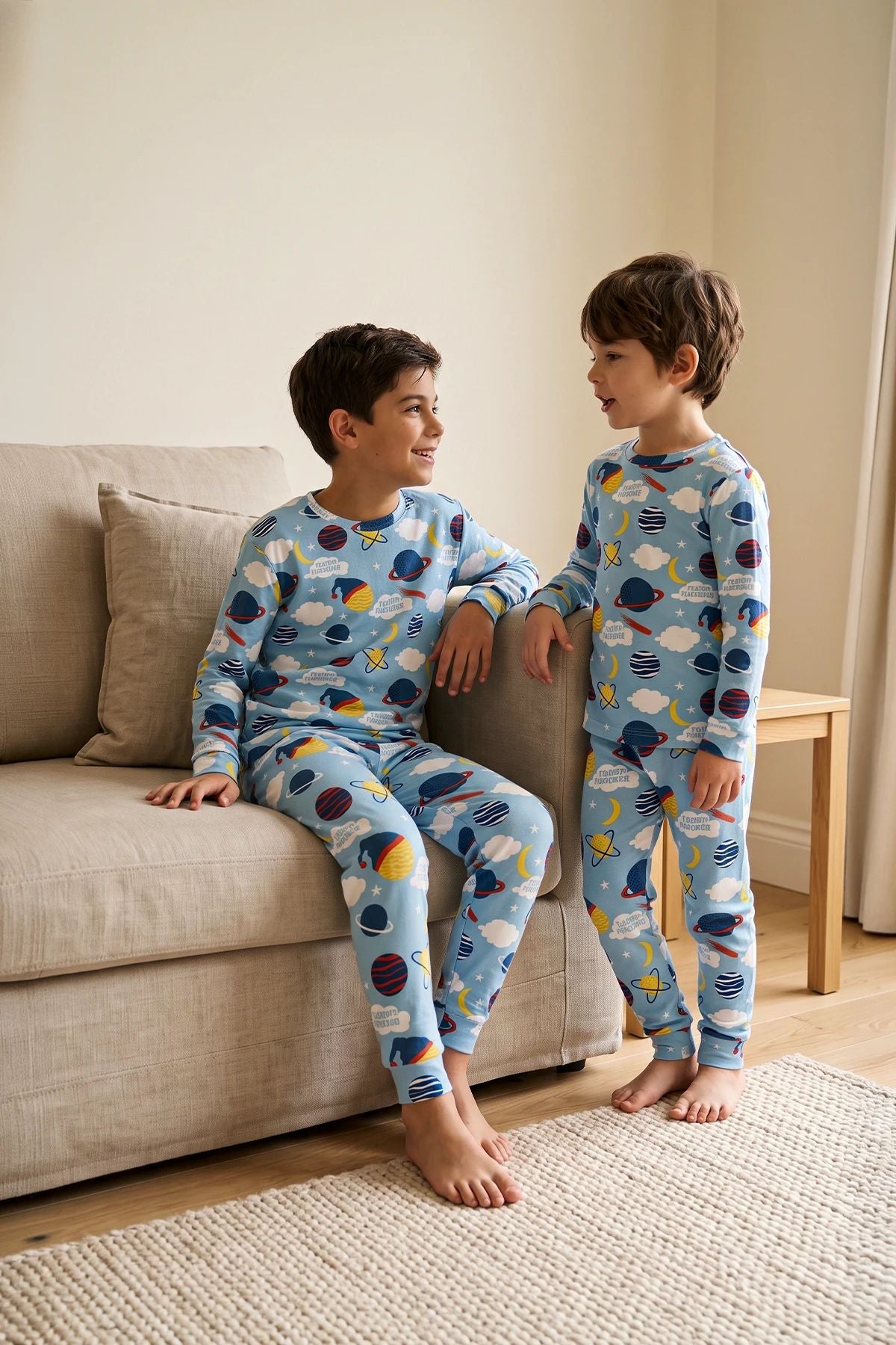 Planet Pattern Uzun Kollu Erkek Çocuk Pijama Takımı