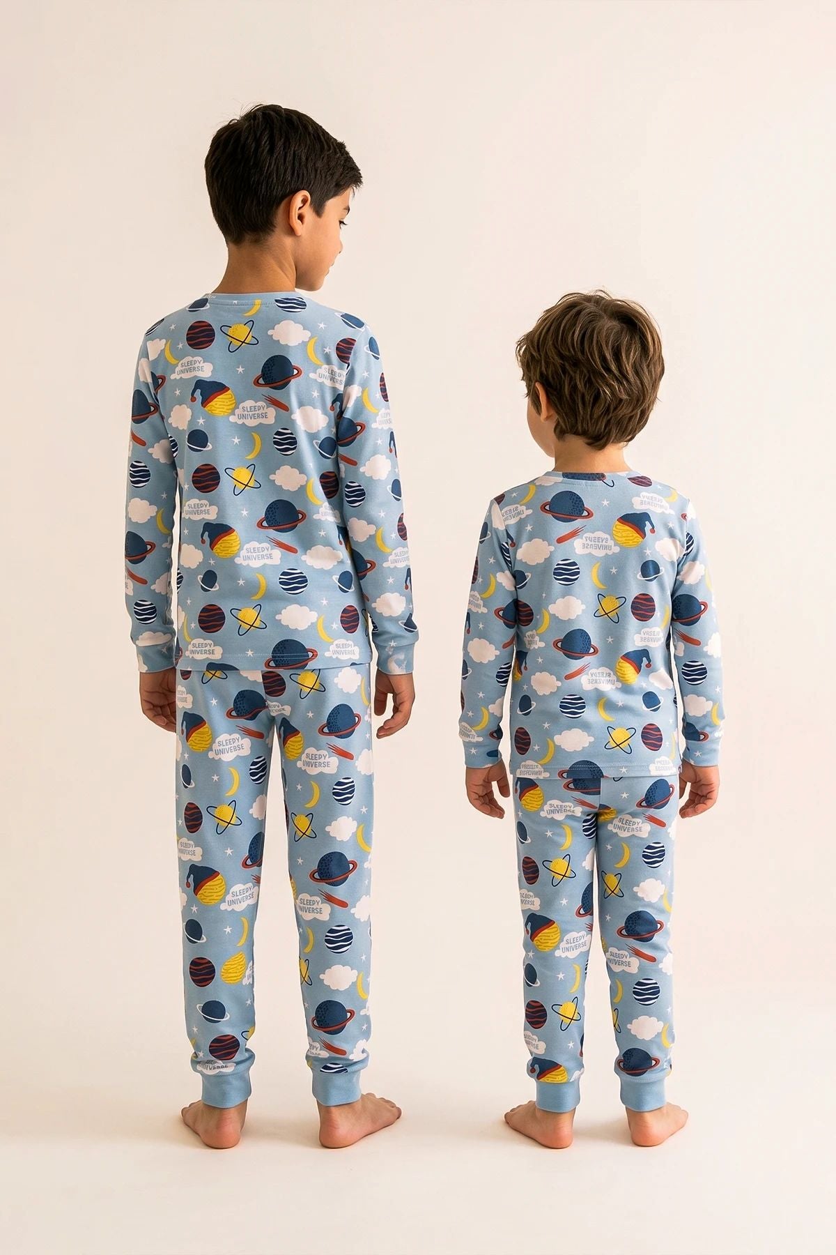 Planet Pattern Uzun Kollu Erkek Çocuk Pijama Takımı