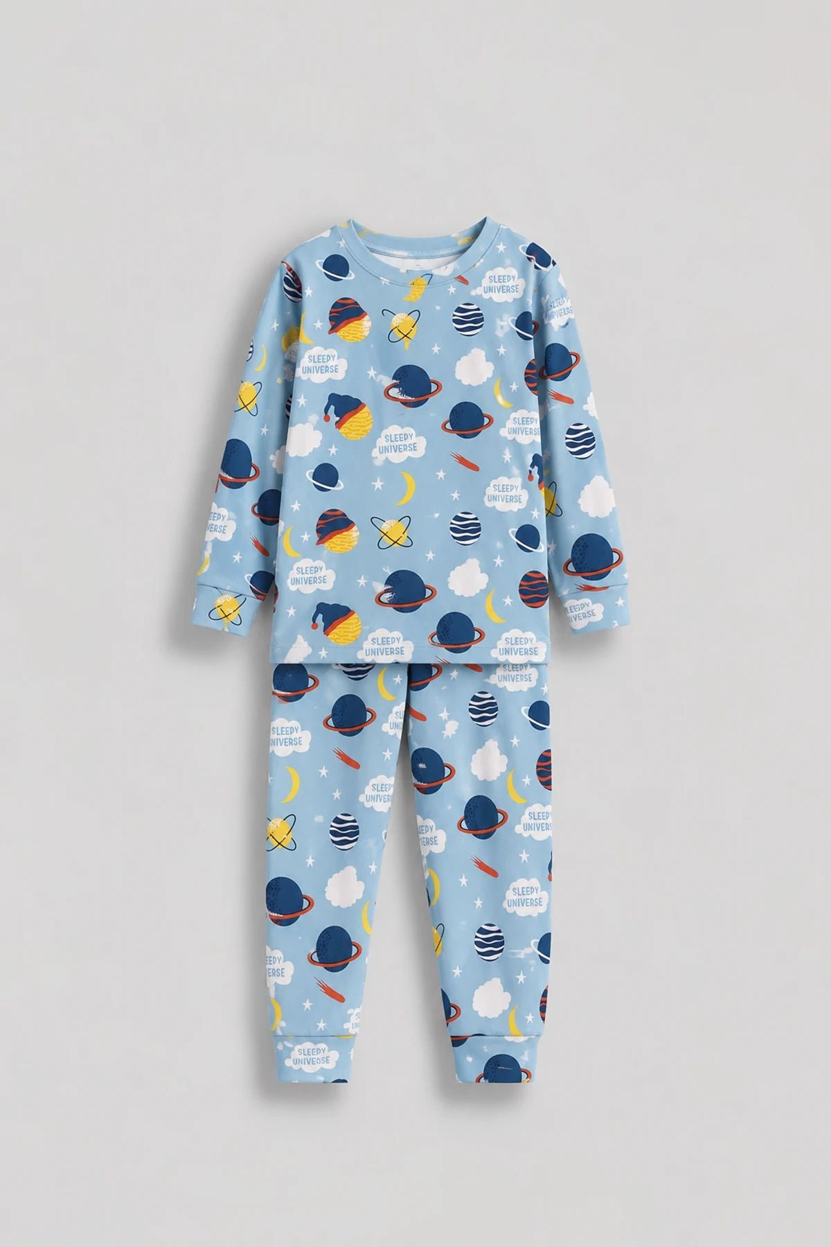 Planet Pattern Uzun Kollu Erkek Çocuk Pijama Takımı