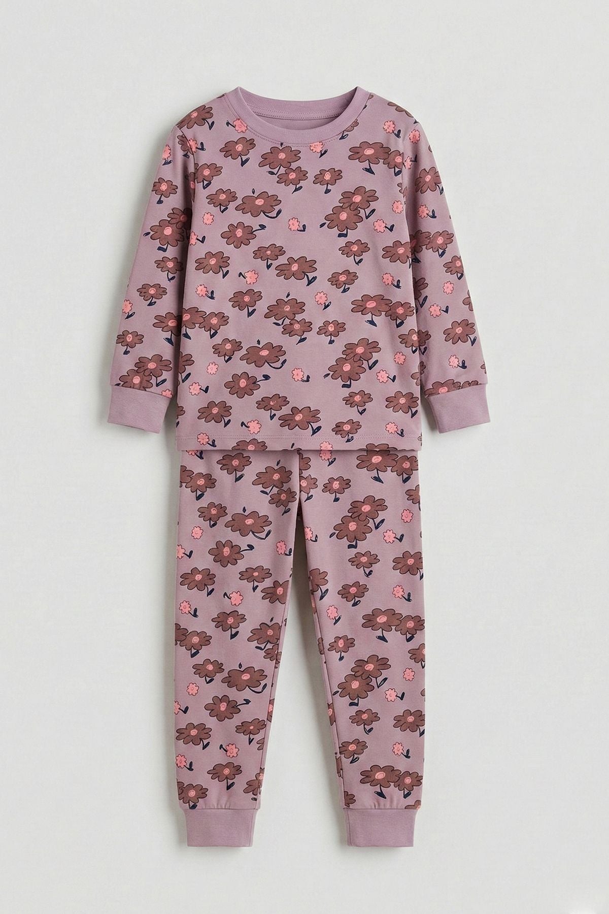 Purple Flower Desenli Kız Çocuk Pijama Takımı