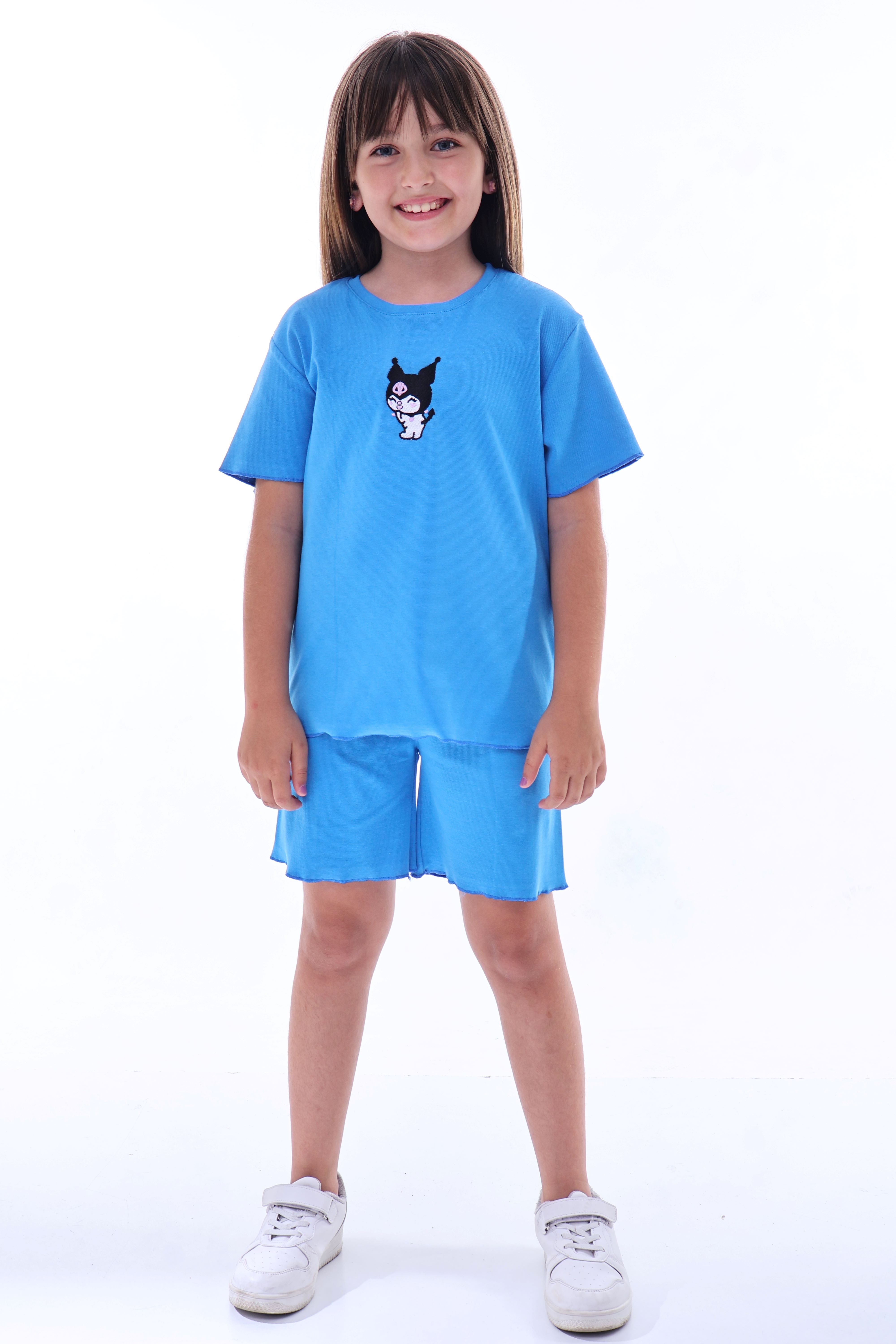 Ribana Beybi Overlok Detaylı Kuromi Nakışlı Alt-Üst Takım