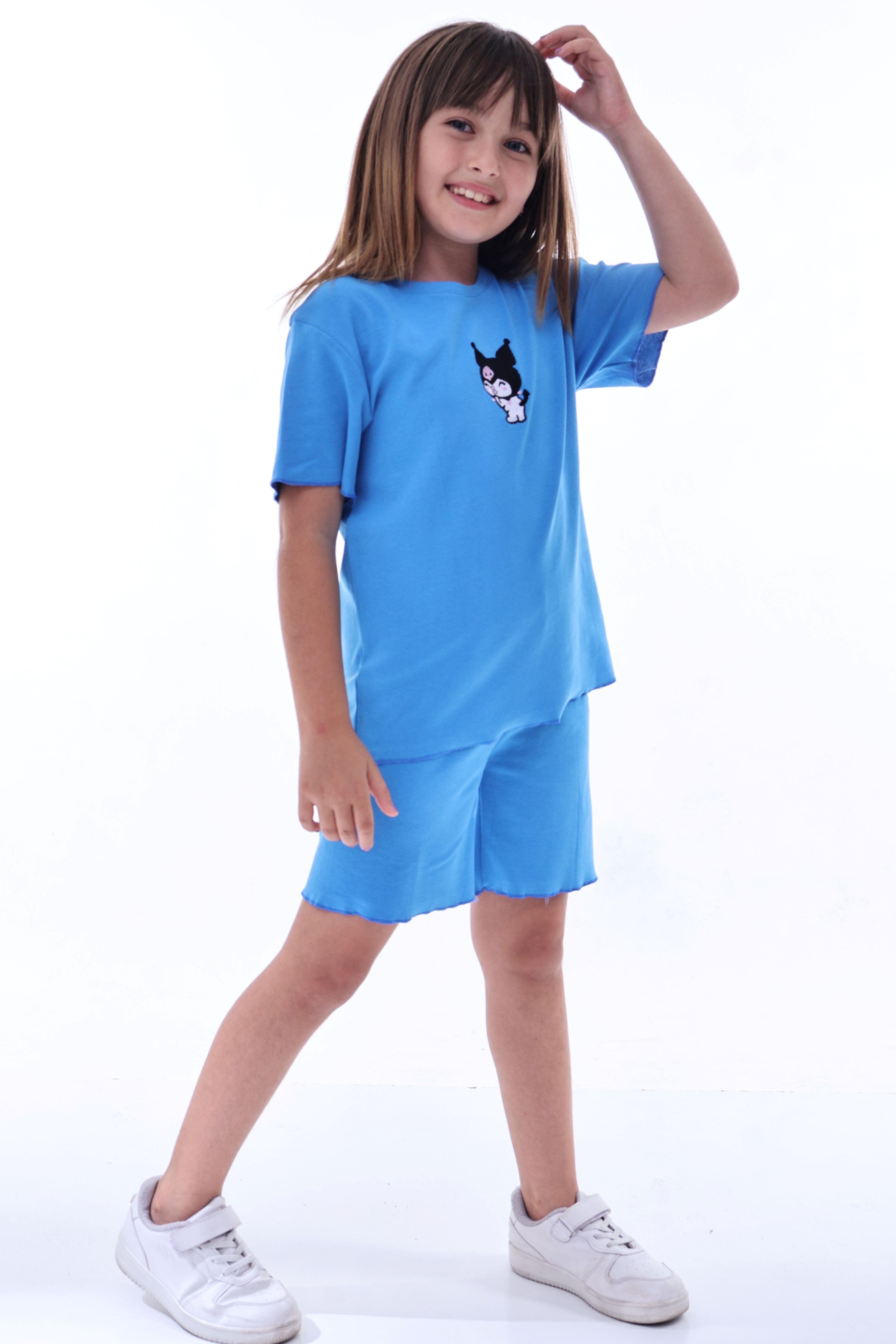 Ribana Beybi Overlok Detaylı Kuromi Nakışlı Alt-Üst Takım