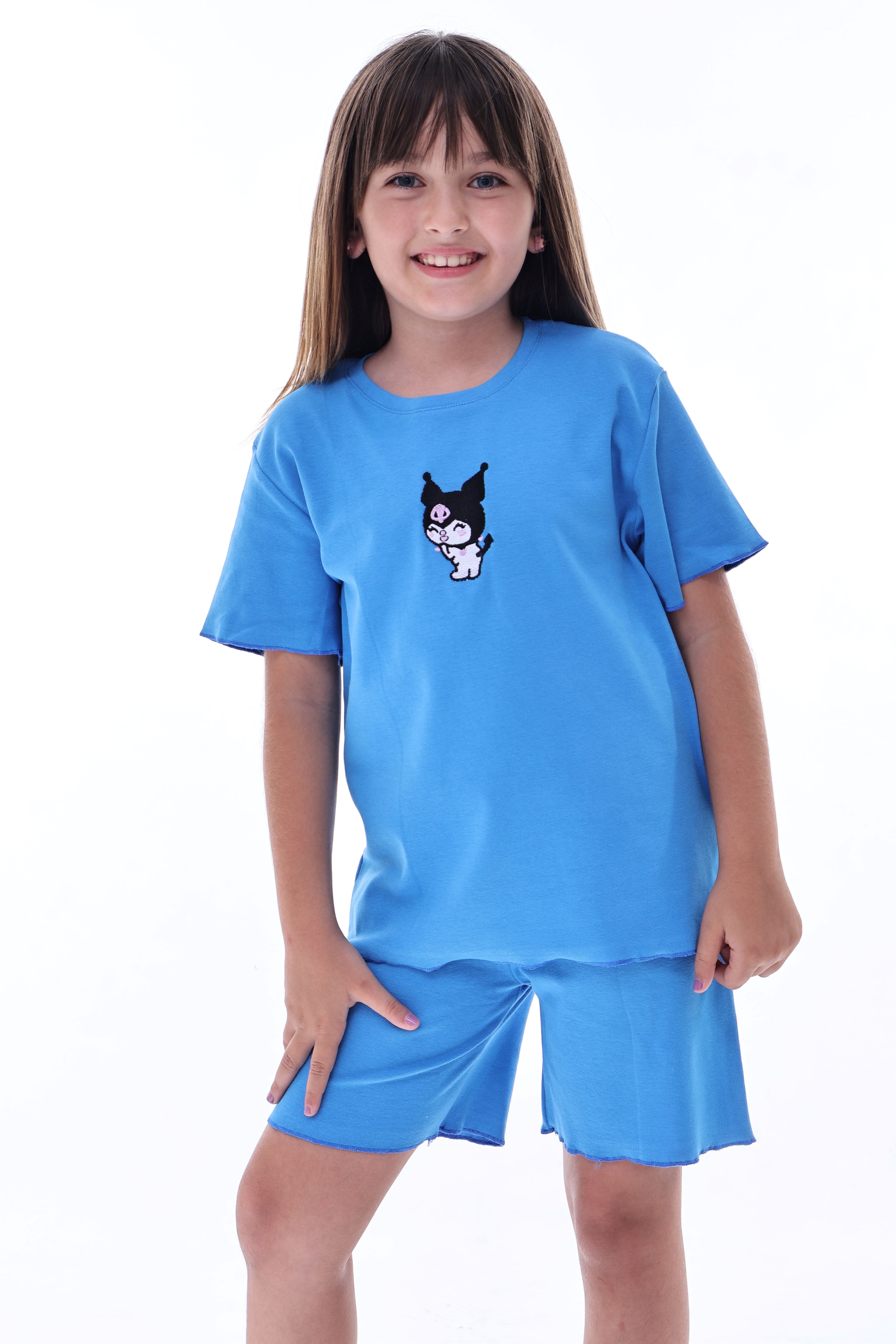 Ribana Beybi Overlok Detaylı Kuromi Nakışlı Alt-Üst Takım