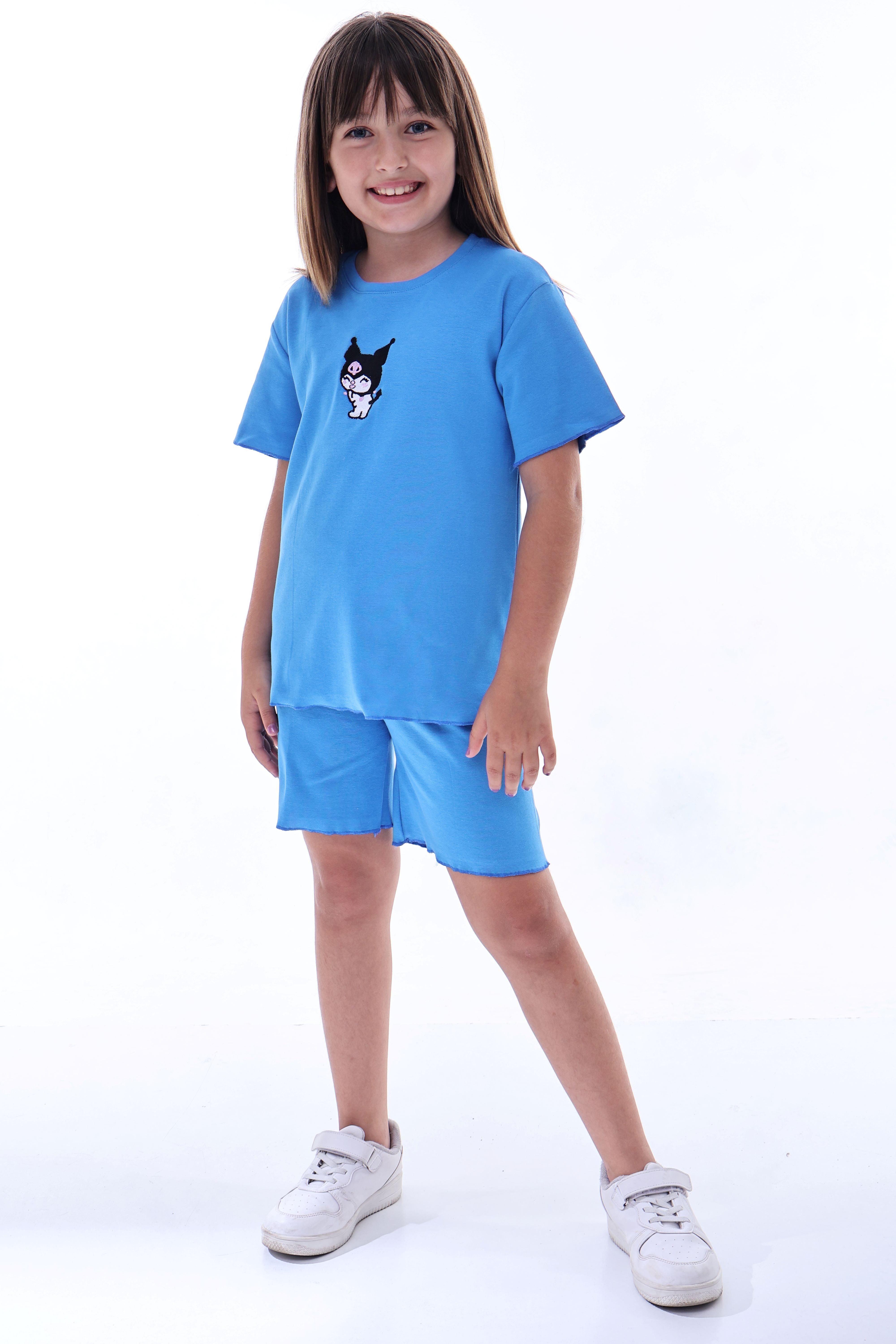 Ribana Beybi Overlok Detaylı Kuromi Nakışlı Alt-Üst Takım