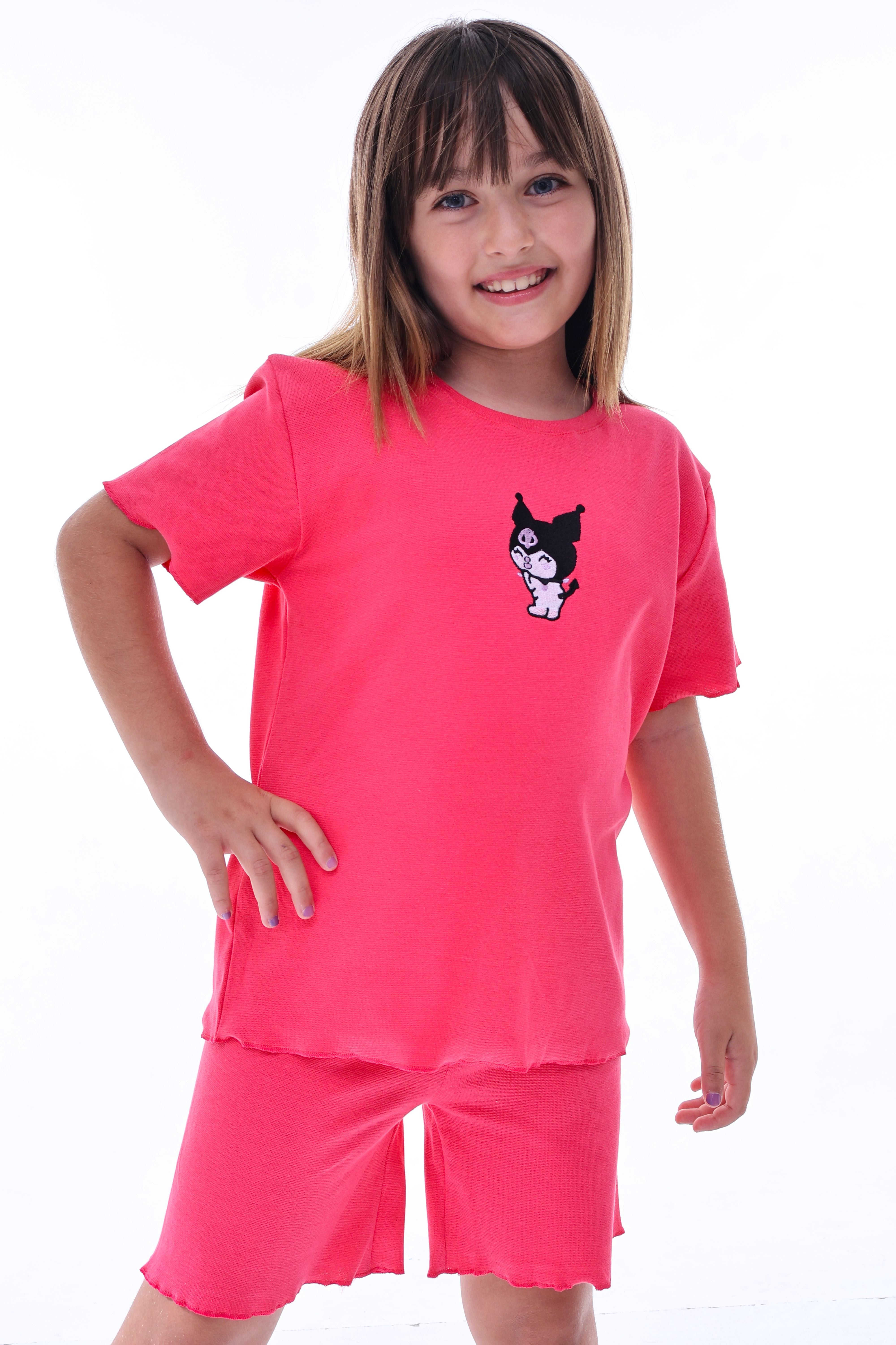 Ribana Beybi Overlok Detaylı Kuromi Nakışlı Alt-Üst Takım