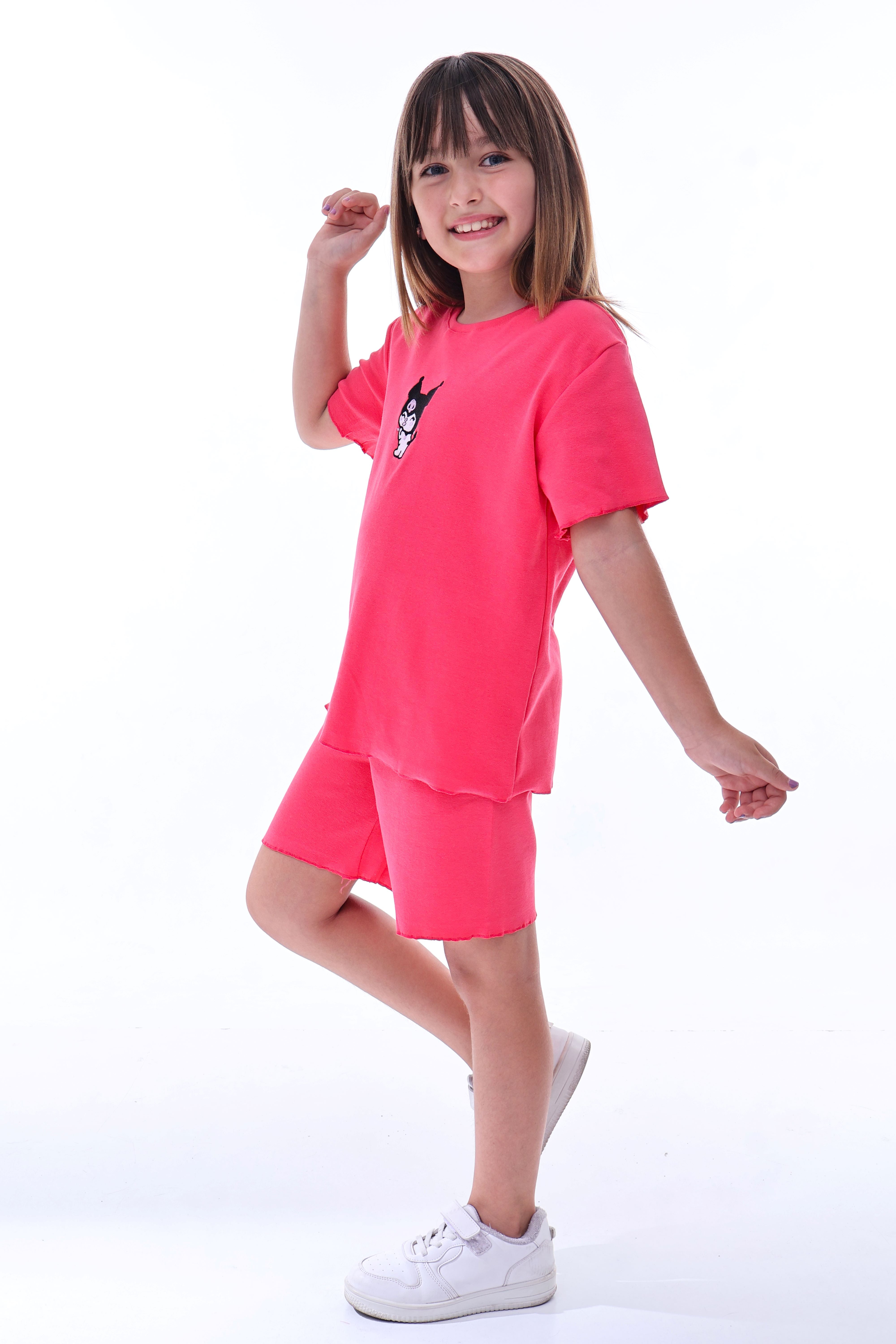 Ribana Beybi Overlok Detaylı Kuromi Nakışlı Alt-Üst Takım