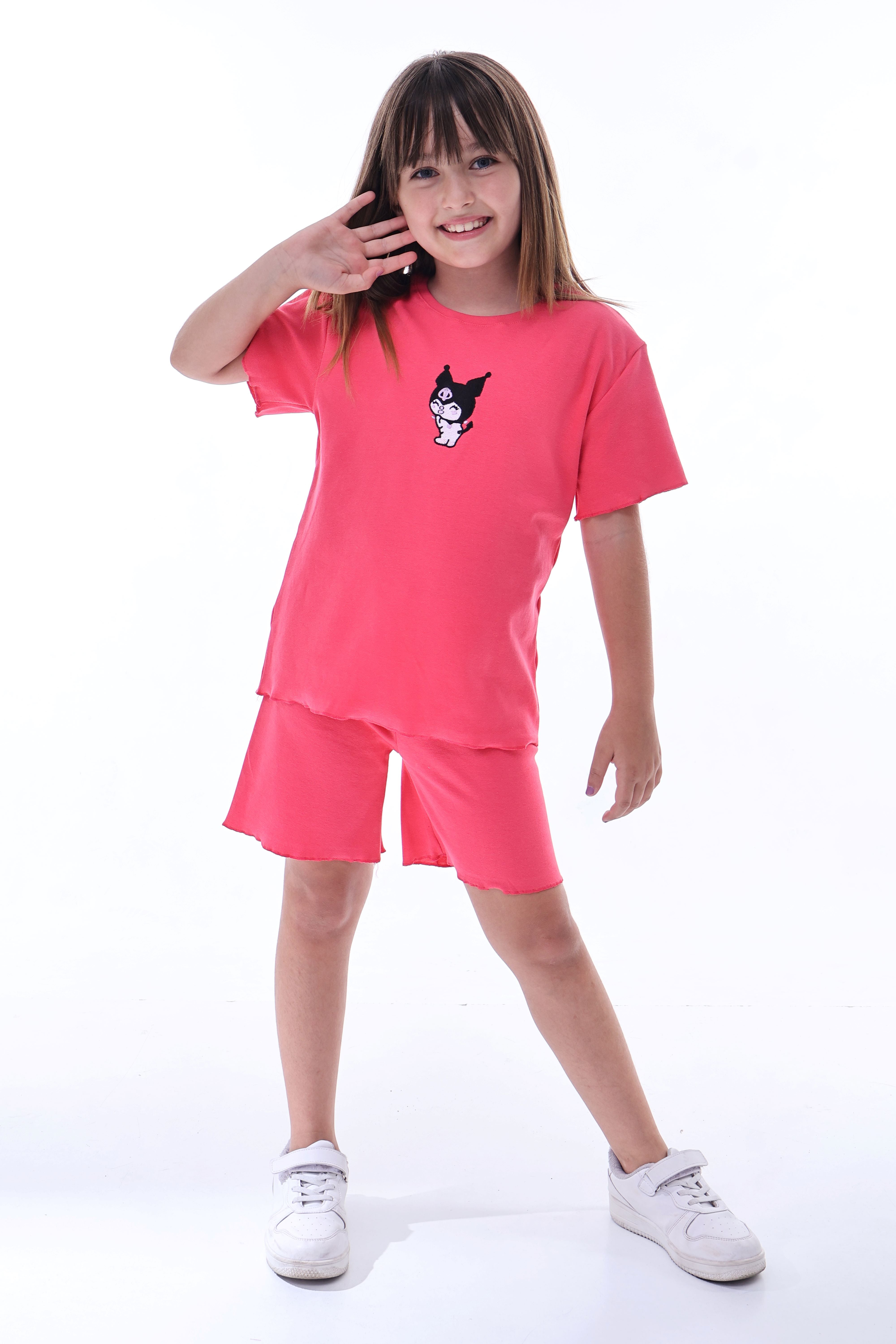 Ribana Beybi Overlok Detaylı Kuromi Nakışlı Alt-Üst Takım