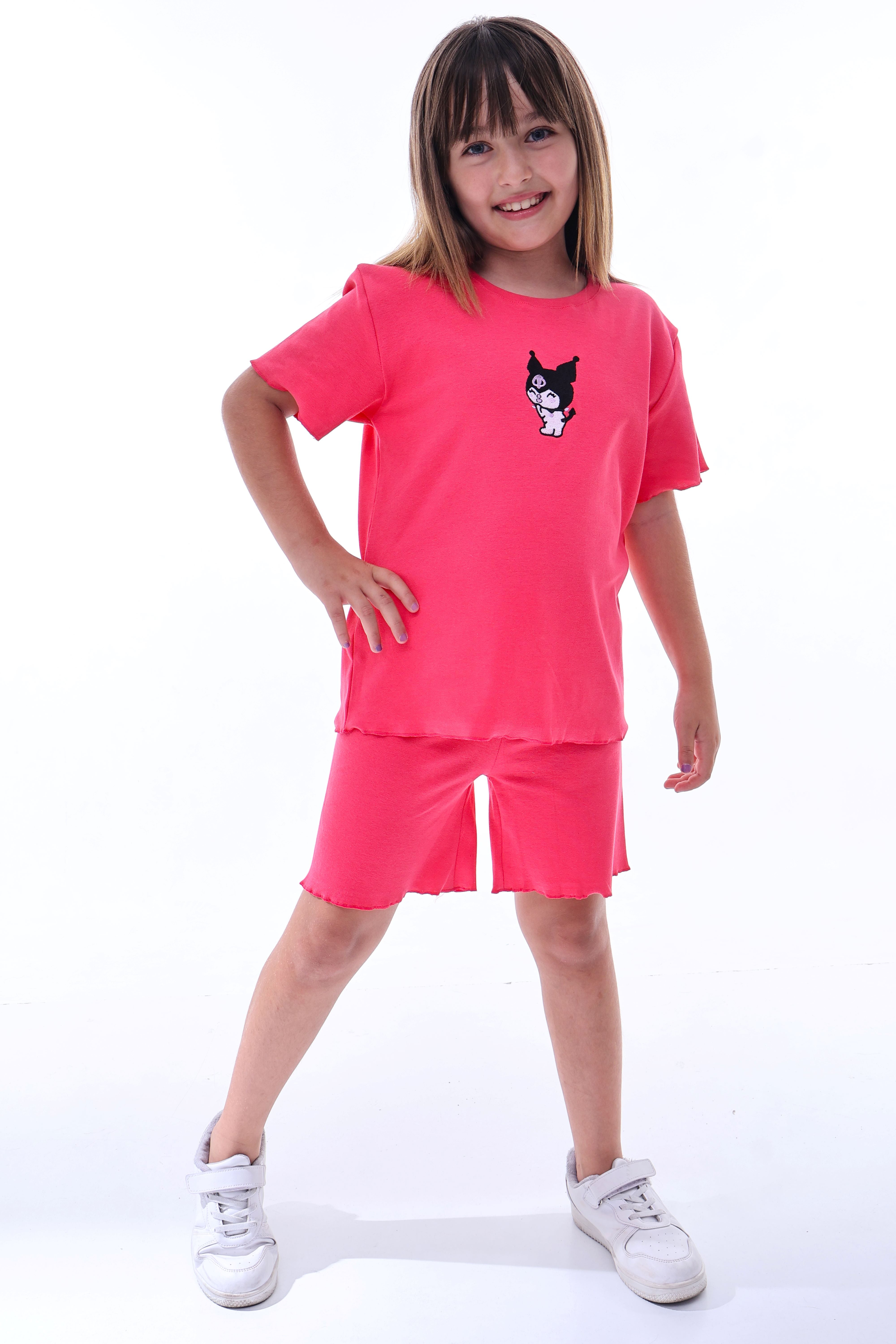 Ribana Beybi Overlok Detaylı Kuromi Nakışlı Alt-Üst Takım