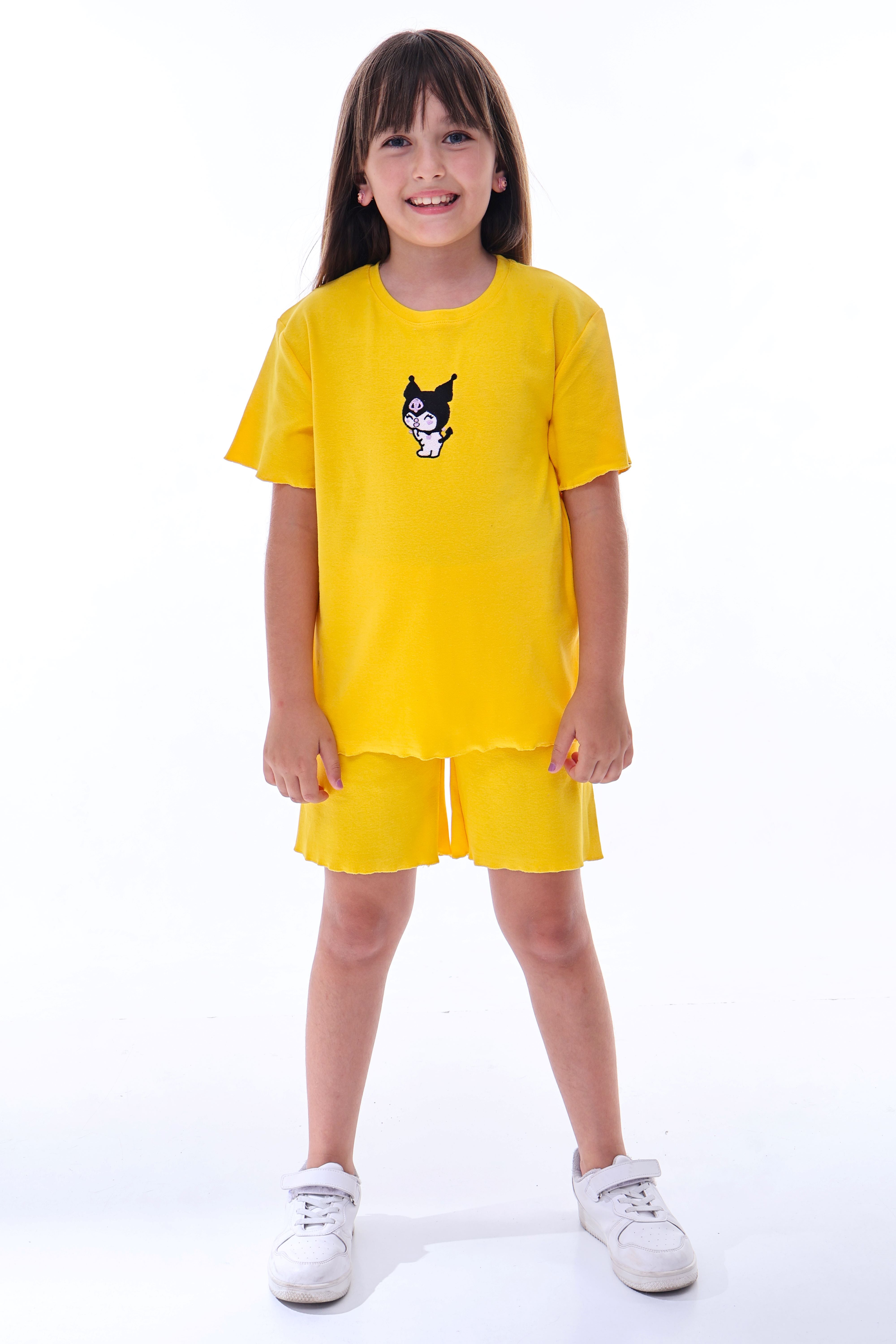 Ribana Beybi Overlok Detaylı Kuromi Nakışlı Alt-Üst Takım