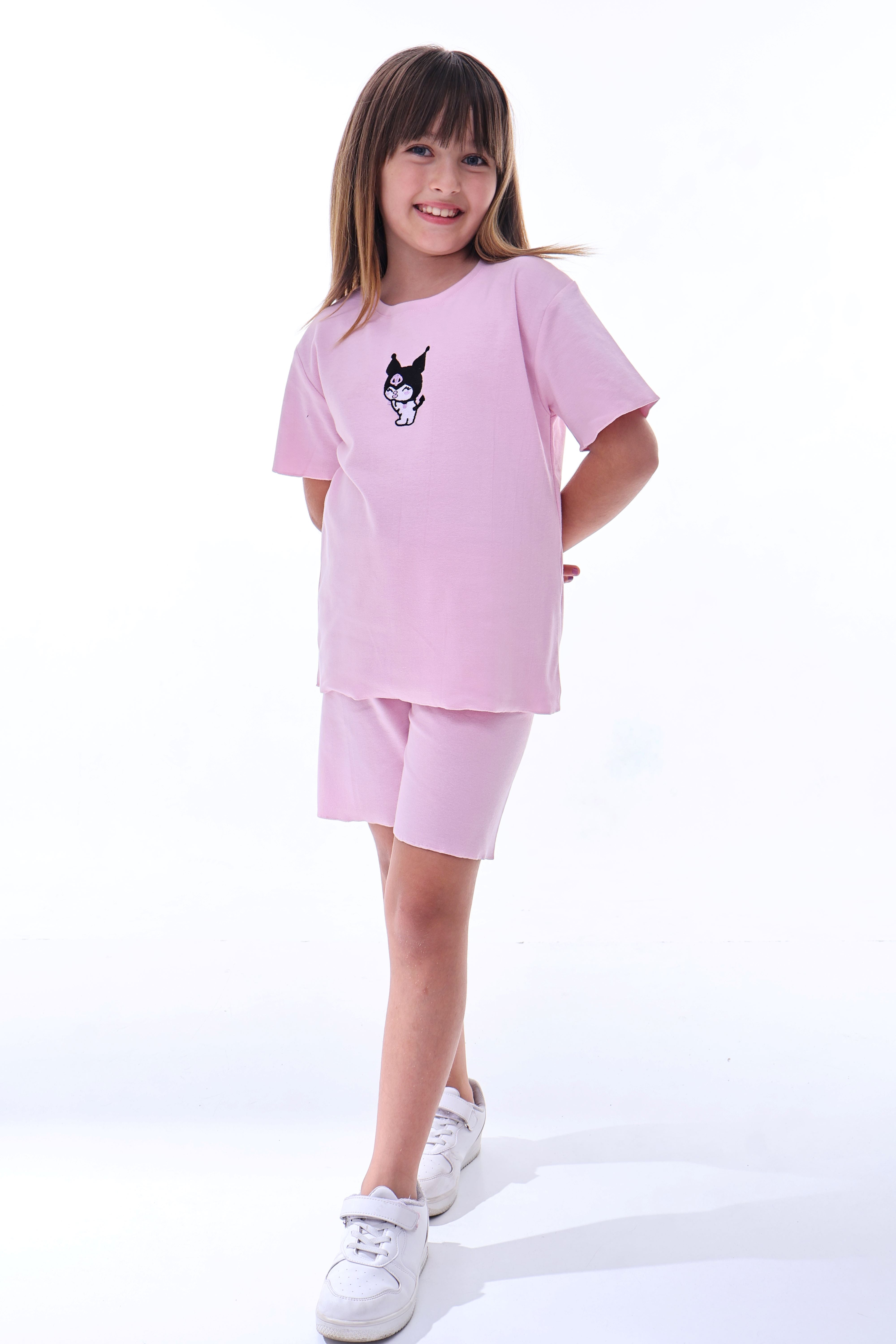 Ribana Beybi Overlok Detaylı Kuromi Nakışlı Alt-Üst Takım