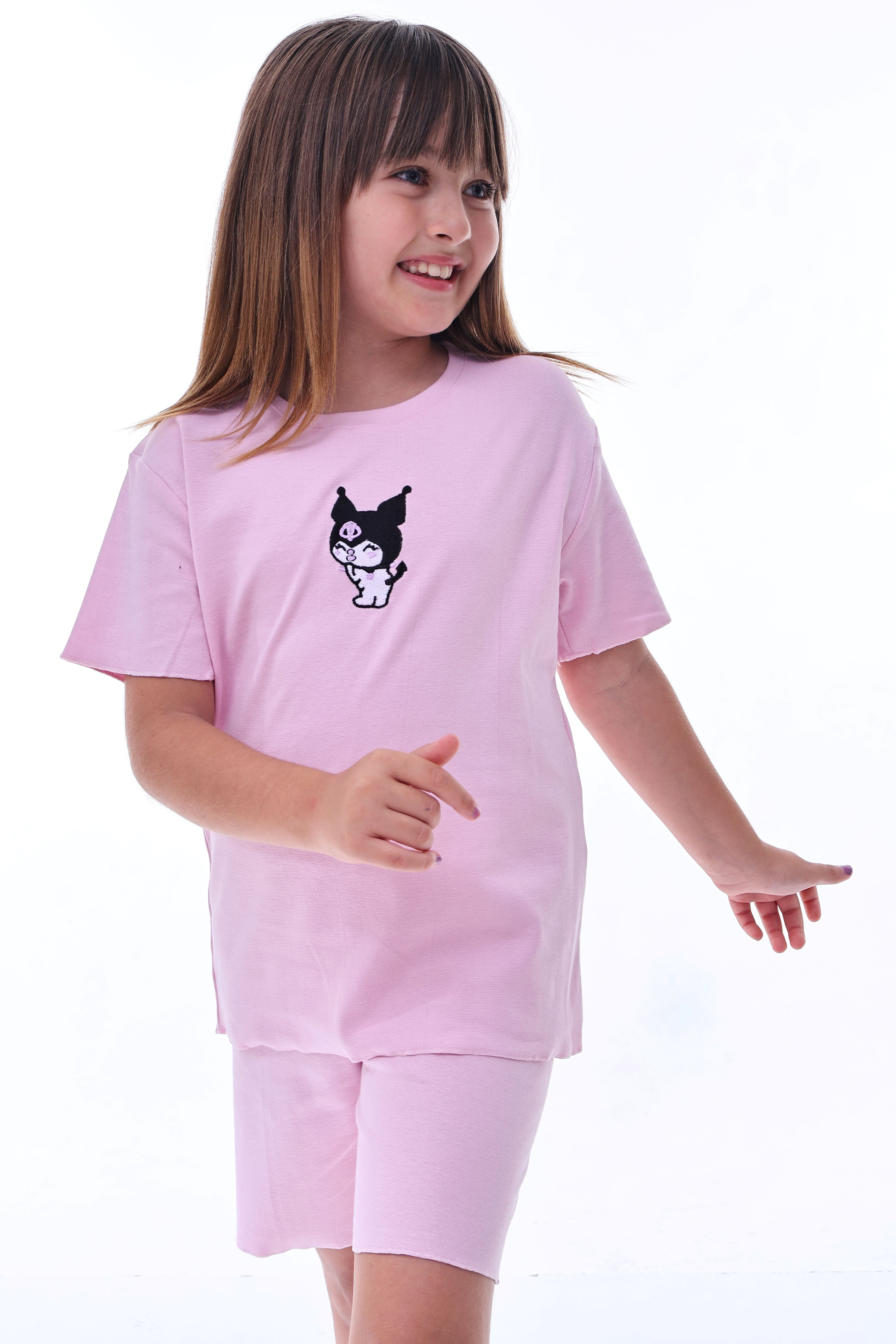 Ribana Beybi Overlok Detaylı Kuromi Nakışlı Alt-Üst Takım