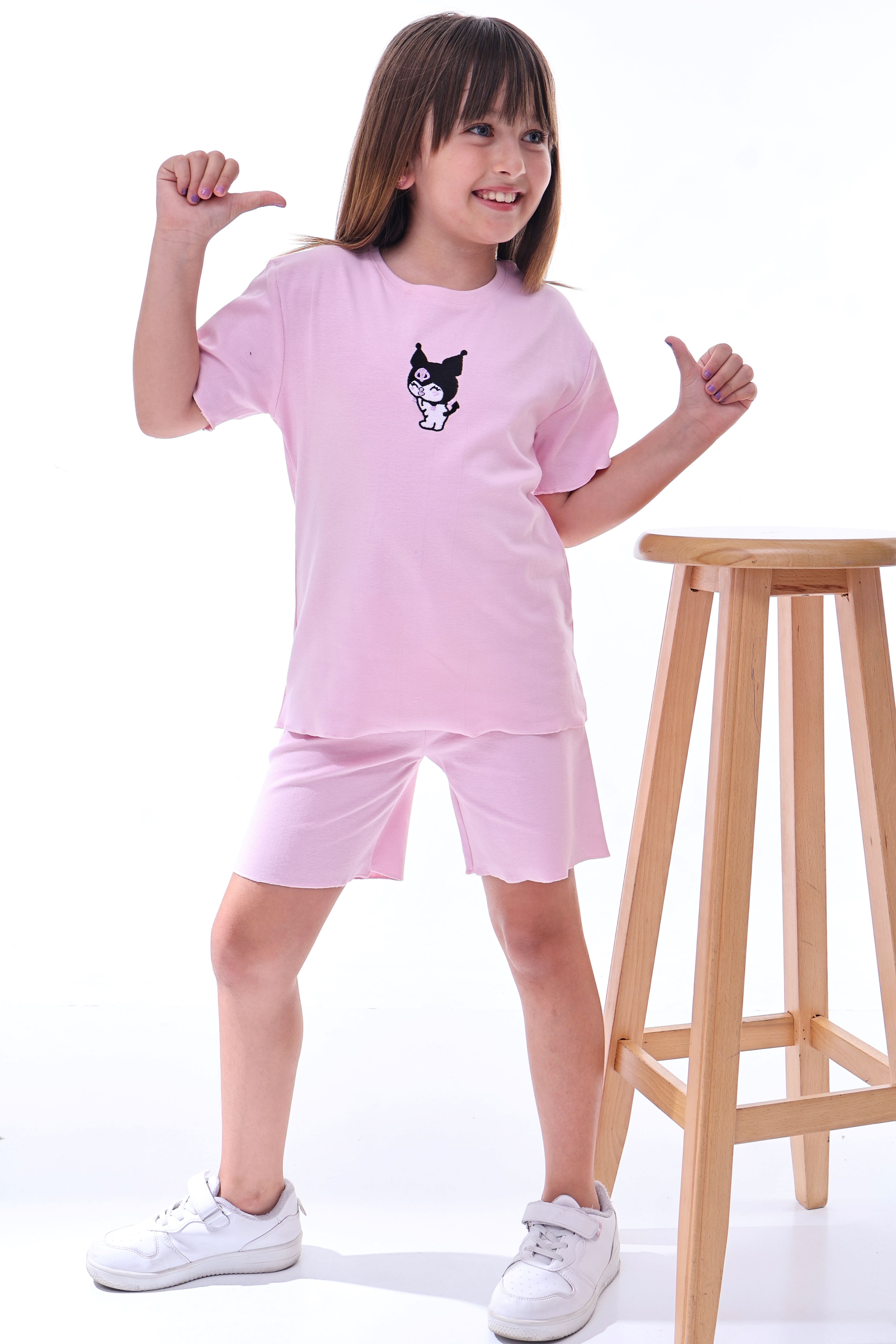 Ribana Beybi Overlok Detaylı Kuromi Nakışlı Alt-Üst Takım