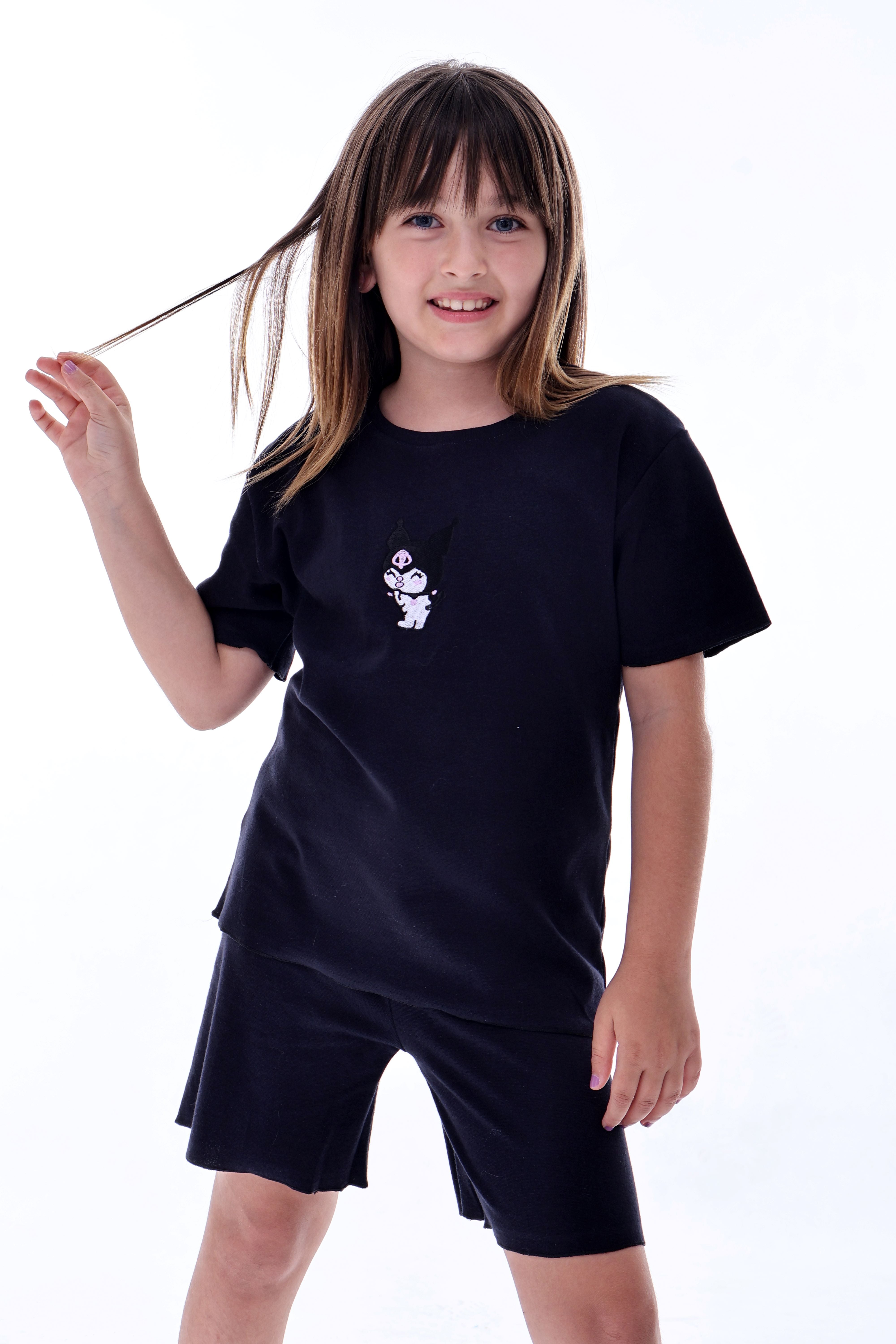 Ribana Beybi Overlok Detaylı Kuromi Nakışlı Alt-Üst Takım