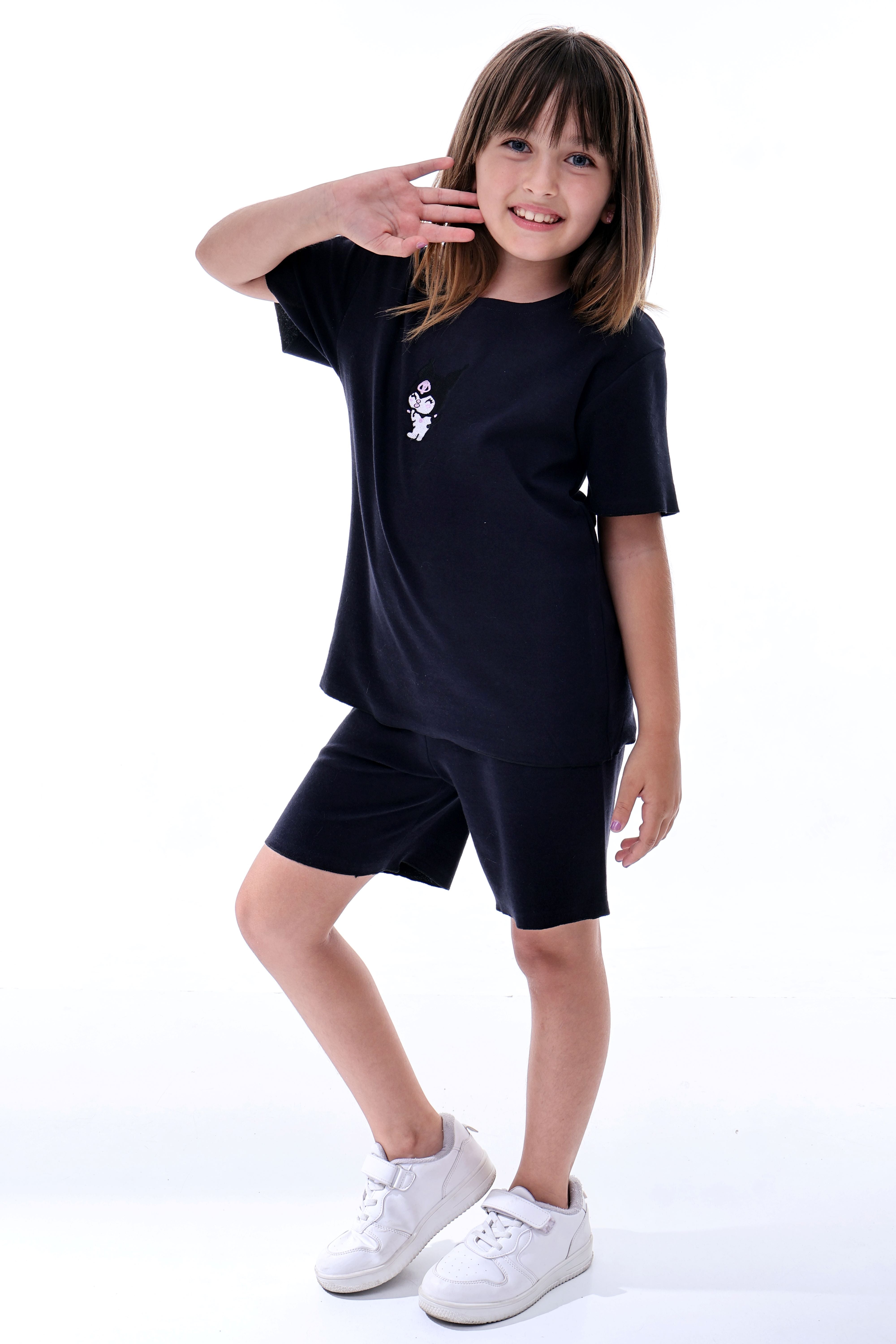 Ribana Beybi Overlok Detaylı Kuromi Nakışlı Alt-Üst Takım