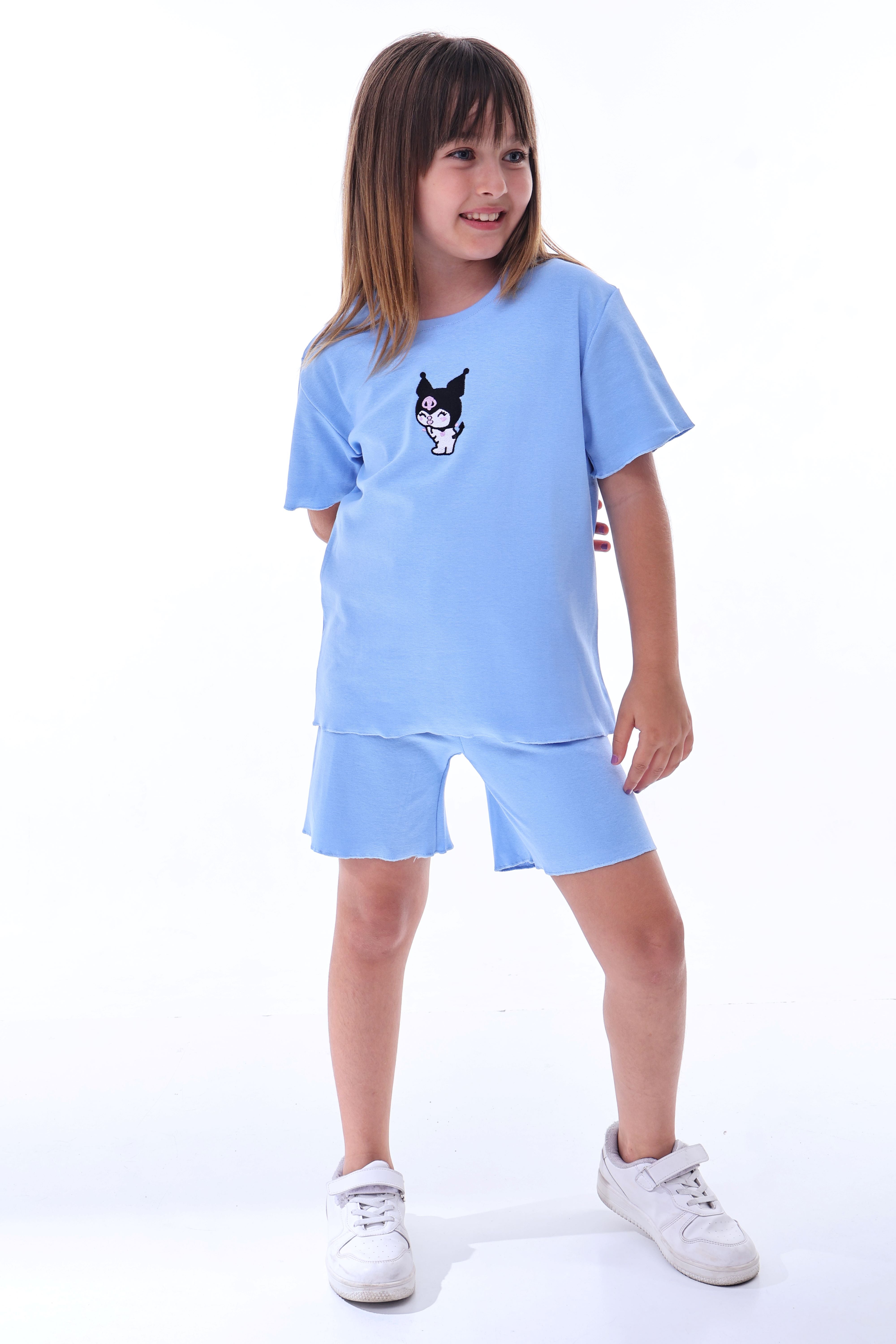 Ribana Beybi Overlok Detaylı Kuromi Nakışlı Alt-Üst Takım