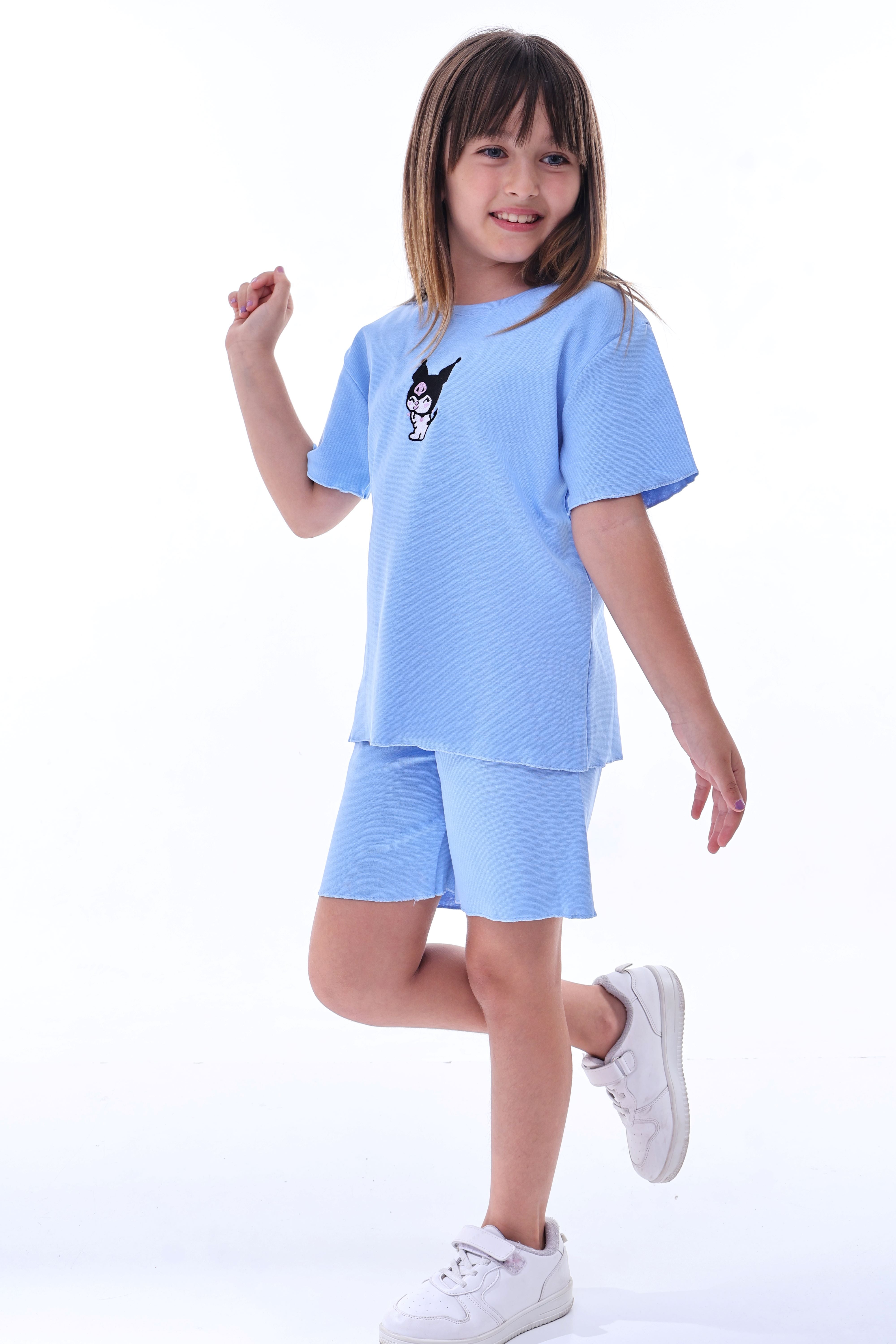 Ribana Beybi Overlok Detaylı Kuromi Nakışlı Alt-Üst Takım