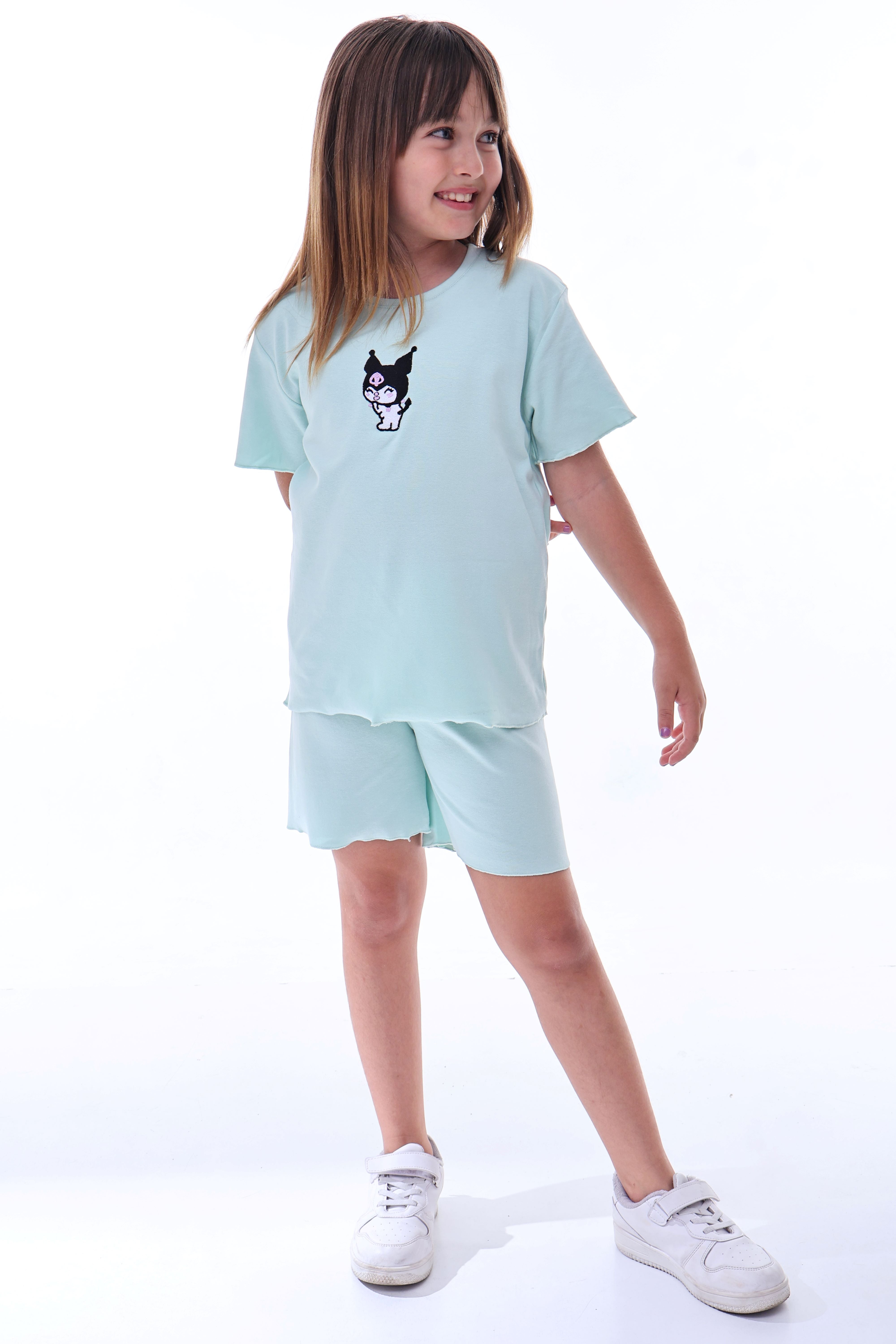 Ribana Beybi Overlok Detaylı Kuromi Nakışlı Alt-Üst Takım