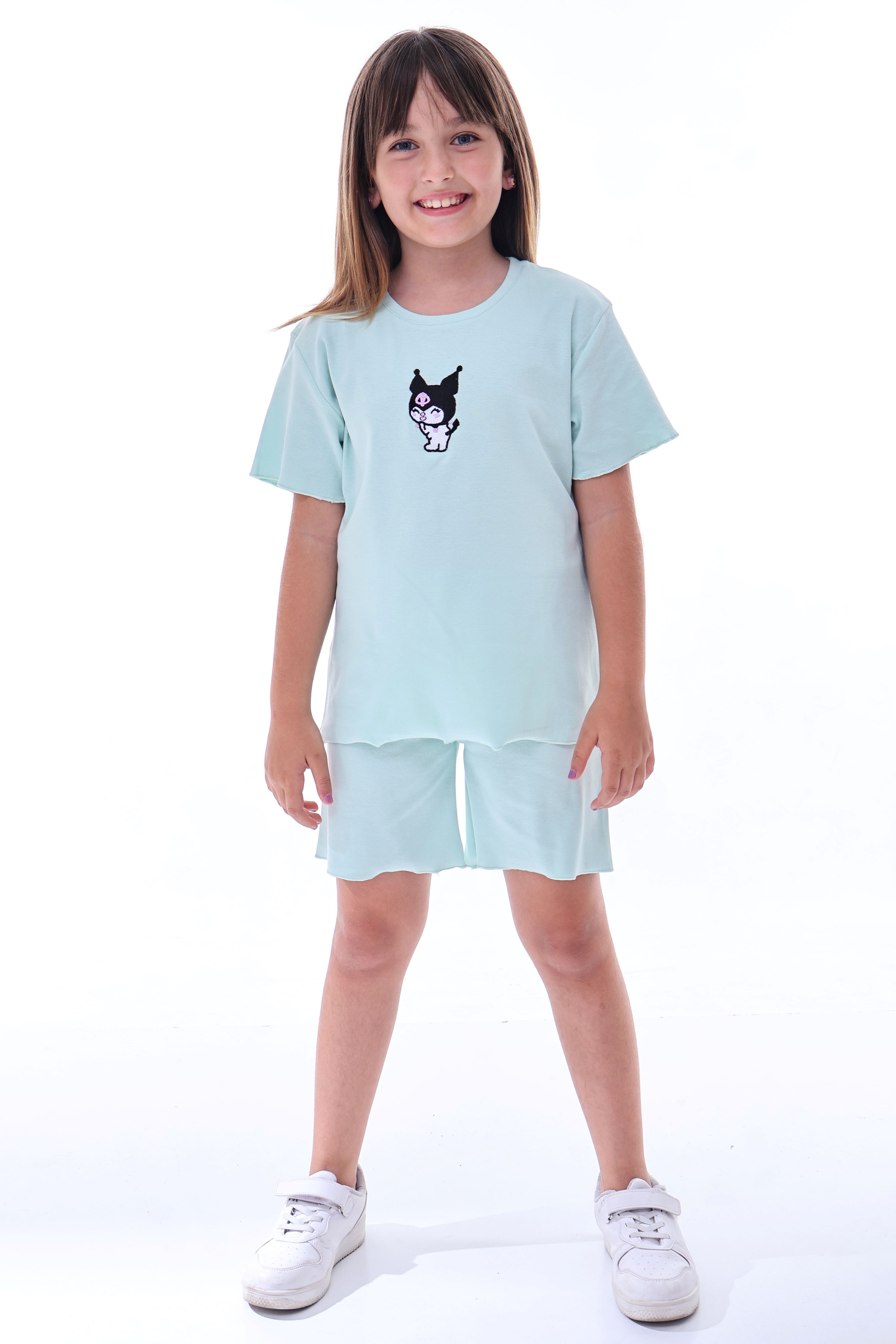 Ribana Beybi Overlok Detaylı Kuromi Nakışlı Alt-Üst Takım