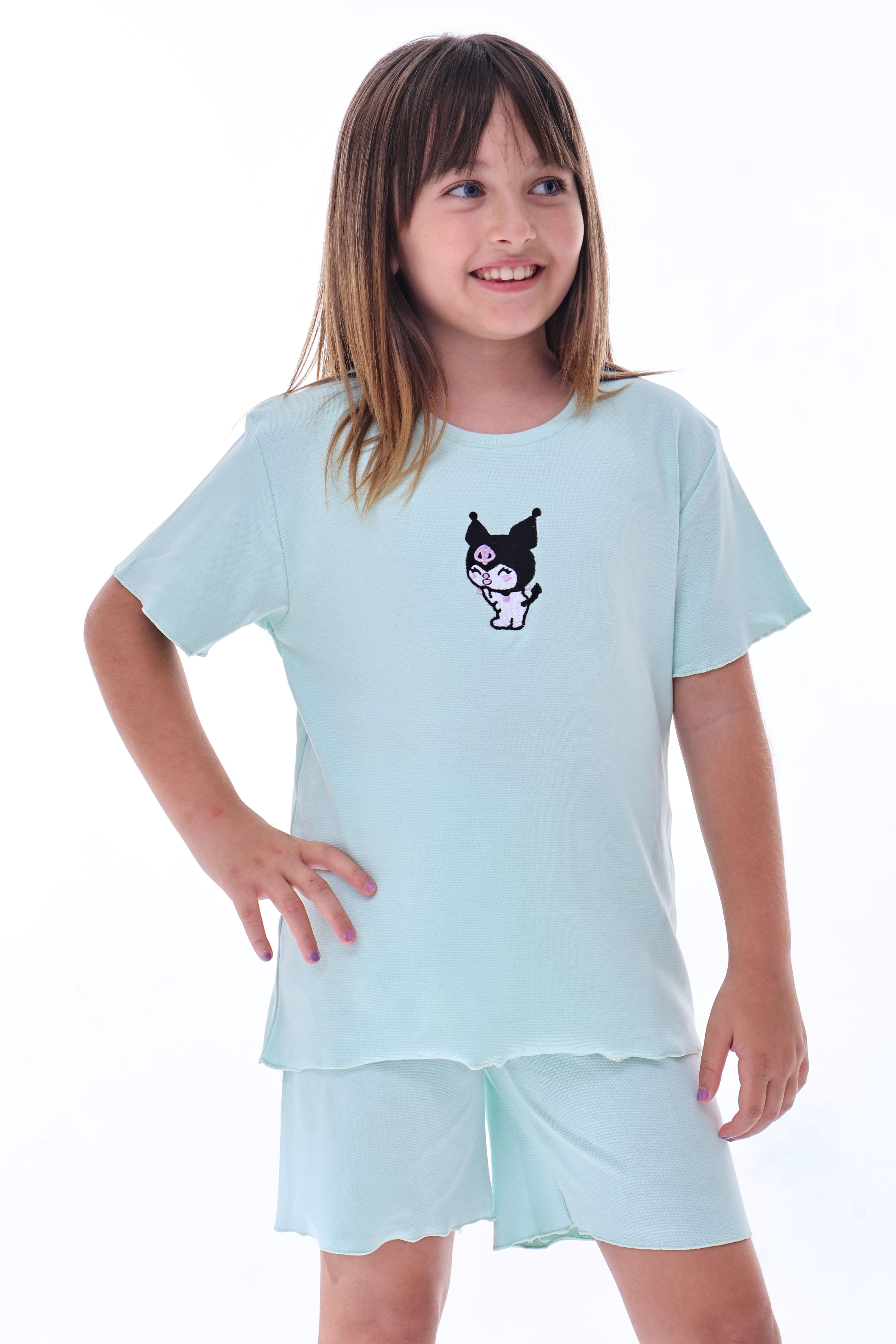 Ribana Beybi Overlok Detaylı Kuromi Nakışlı Alt-Üst Takım