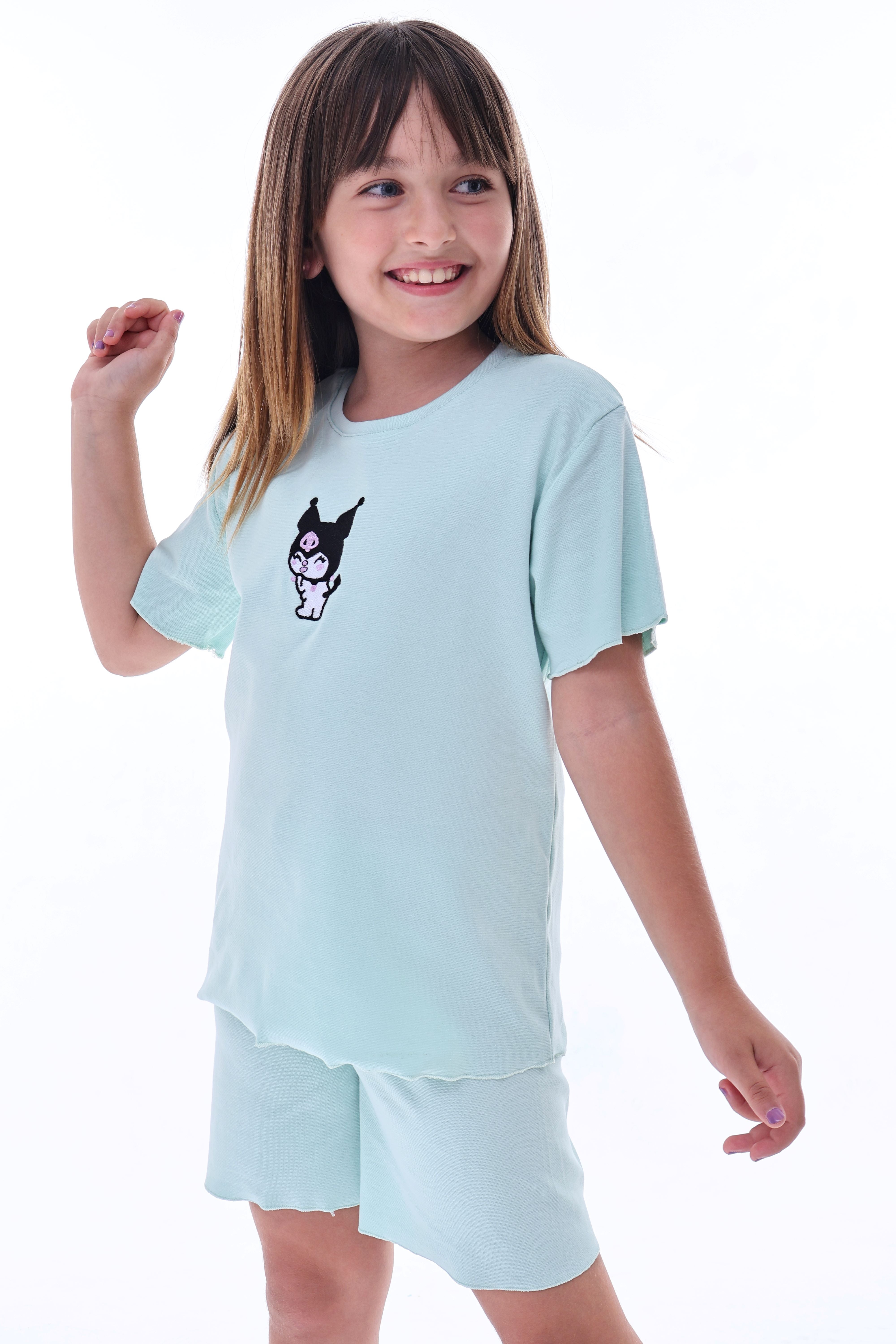 Ribana Beybi Overlok Detaylı Kuromi Nakışlı Alt-Üst Takım