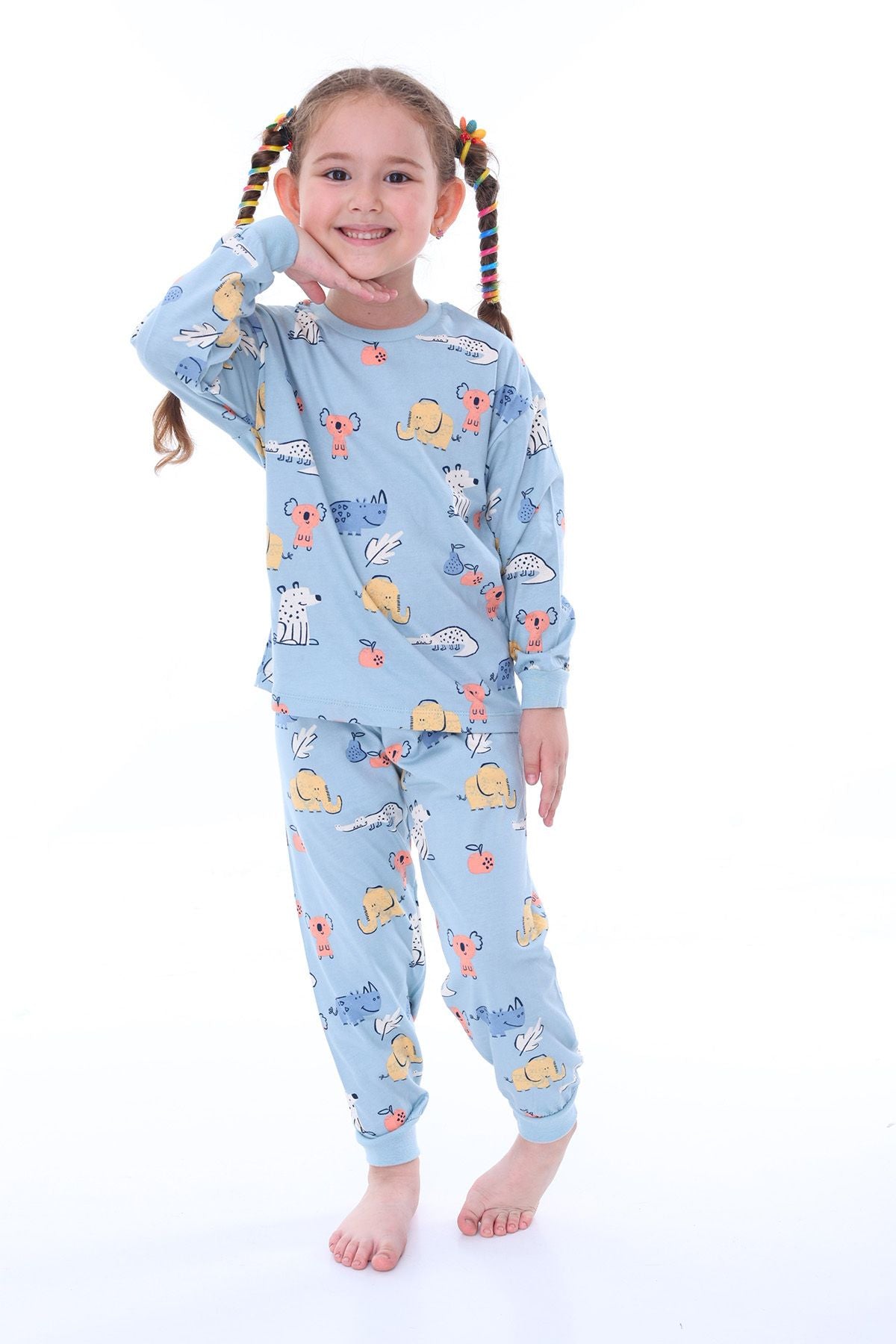 Sevimli Hayvanlar (Koala-Fil-Timsah) Unisex Yavruağzı Pijama Takımı