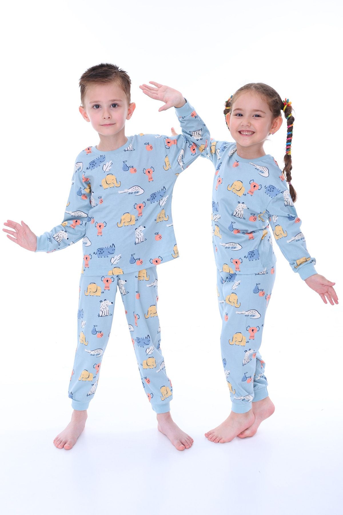 Sevimli Hayvanlar (Koala-Fil-Timsah) Unisex Yavruağzı Pijama Takımı