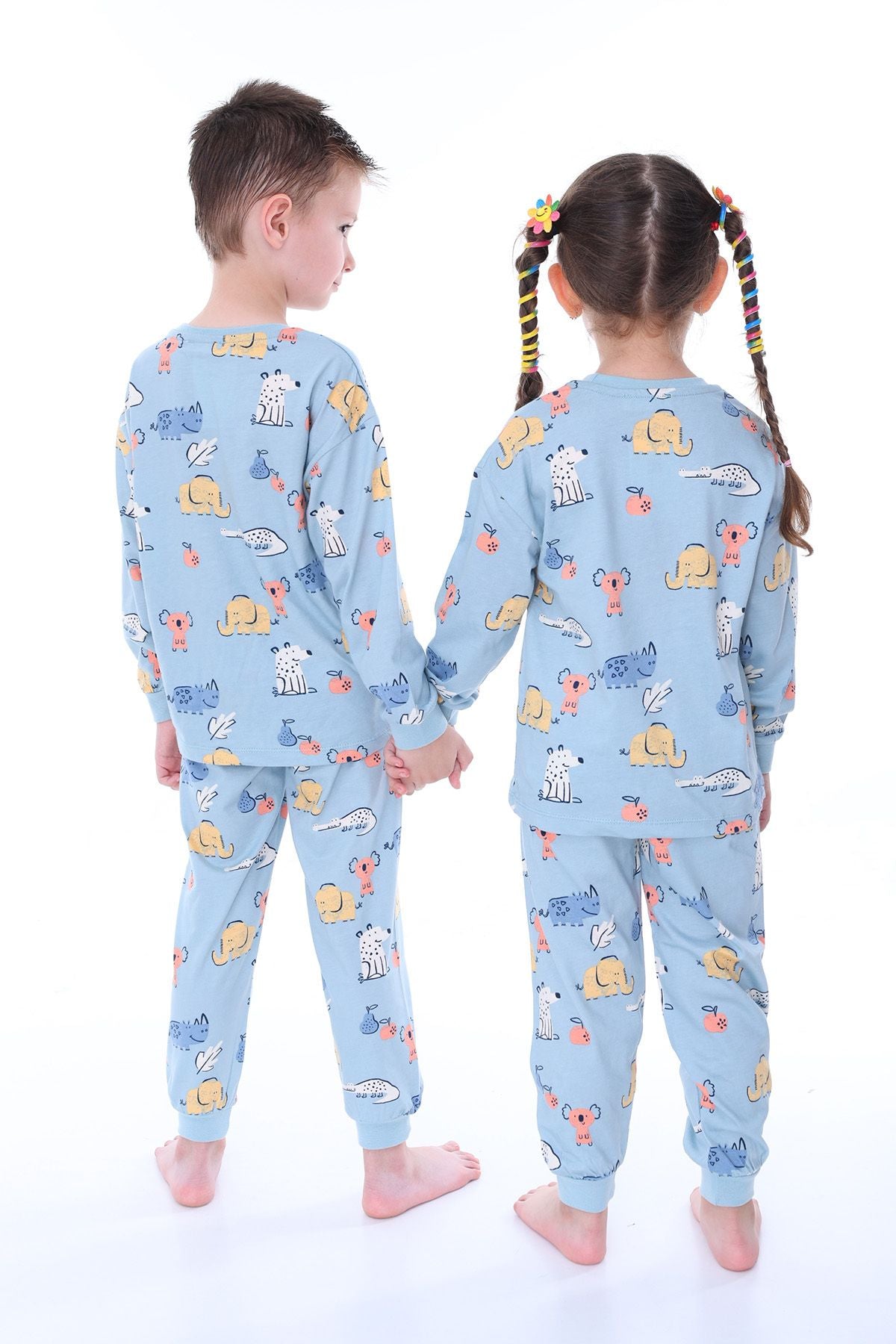 Sevimli Hayvanlar (Koala-Fil-Timsah) Unisex Yavruağzı Pijama Takımı
