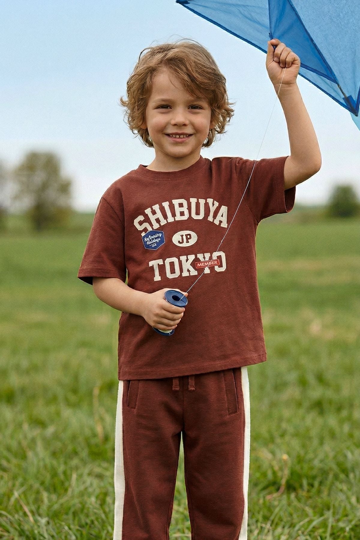 Shibuya Tokyo Baskılı Çocuk Alt - Üst Takım – Kahverengi