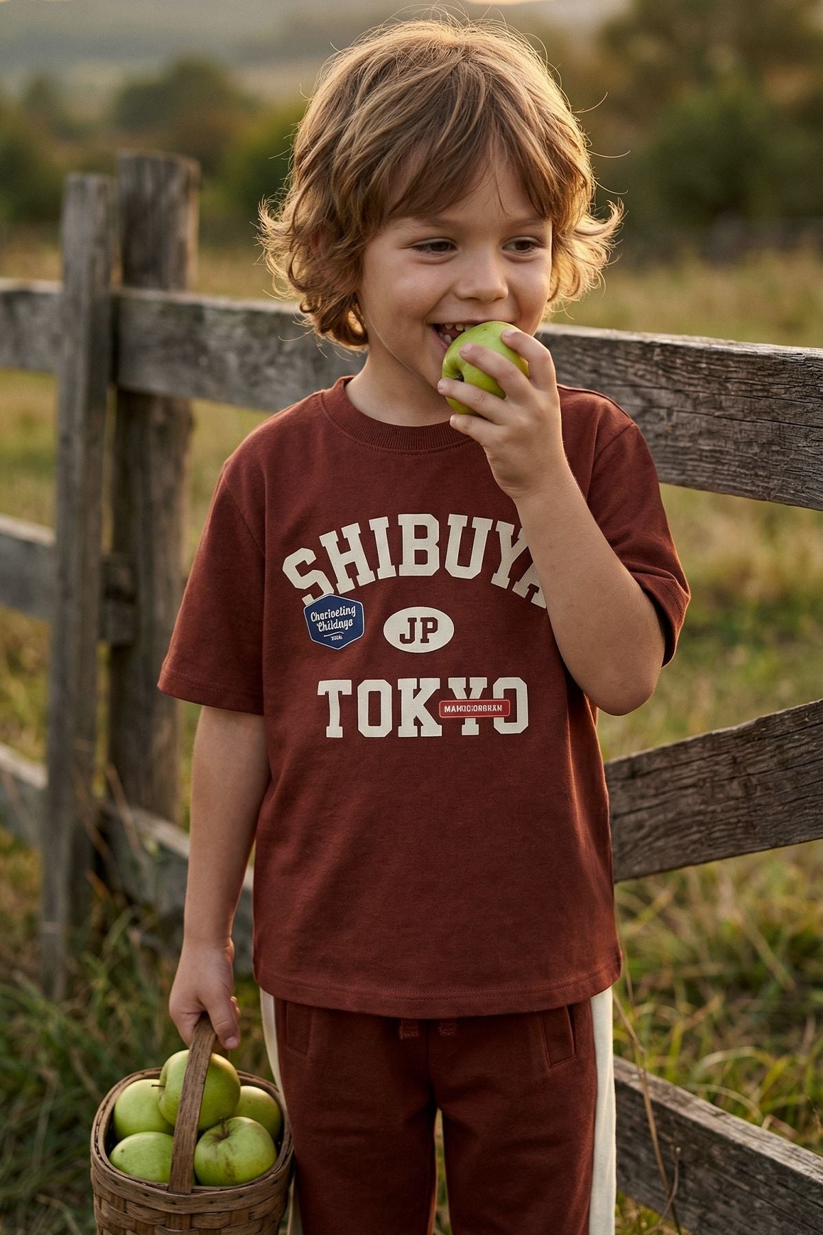 Shibuya Tokyo Baskılı Çocuk Alt - Üst Takım – Kahverengi