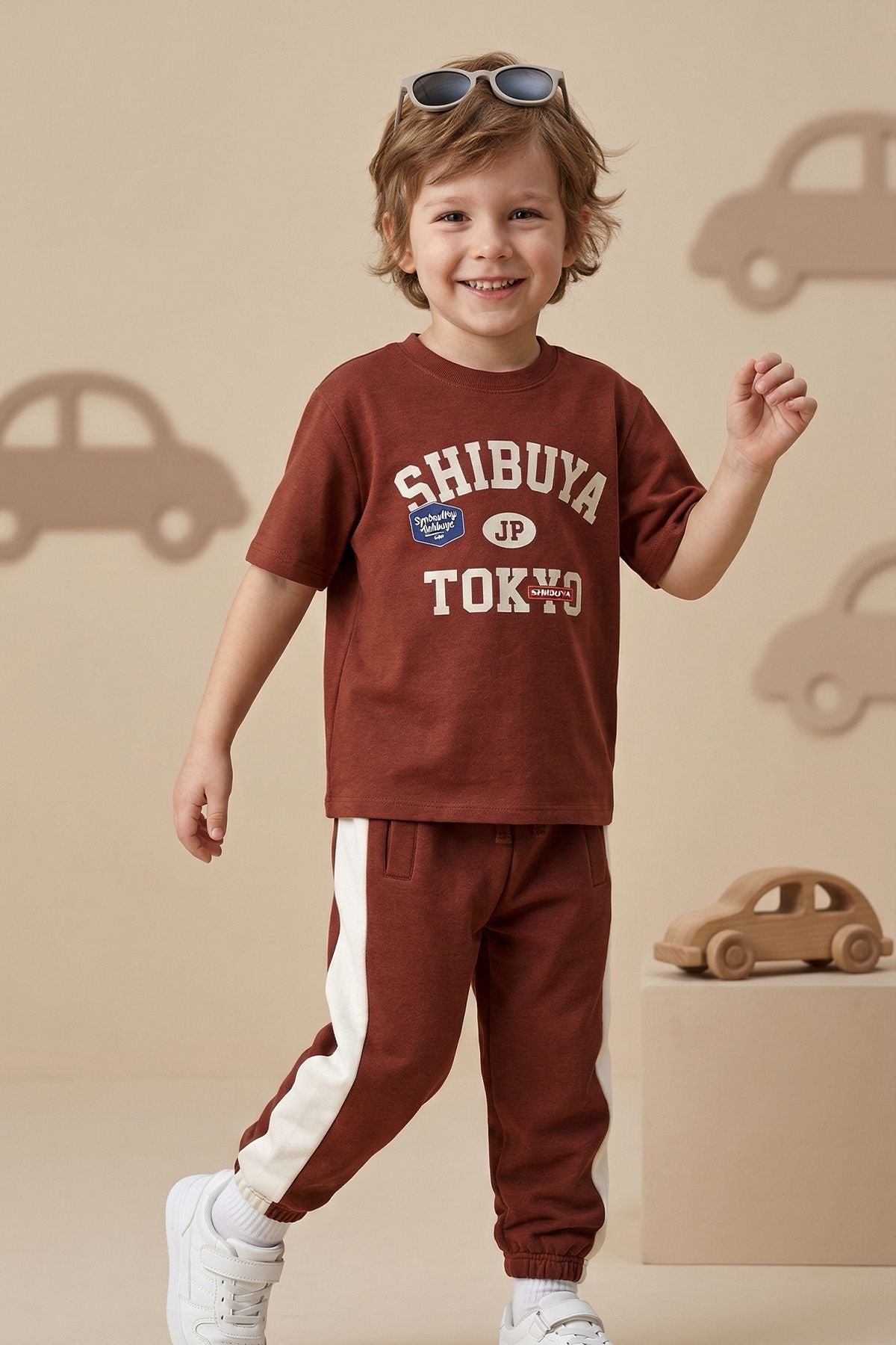 Shibuya Tokyo Baskılı Çocuk Alt - Üst Takım – Kahverengi