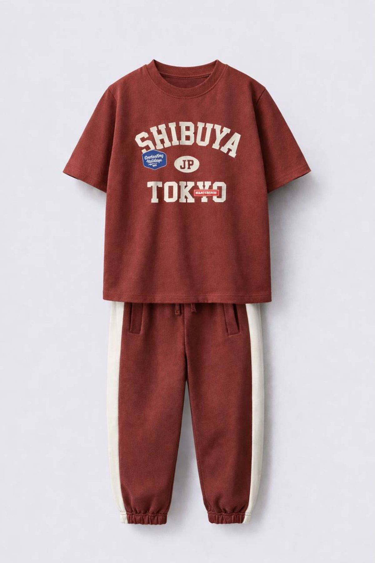 Shibuya Tokyo Baskılı Çocuk Alt - Üst Takım – Kahverengi