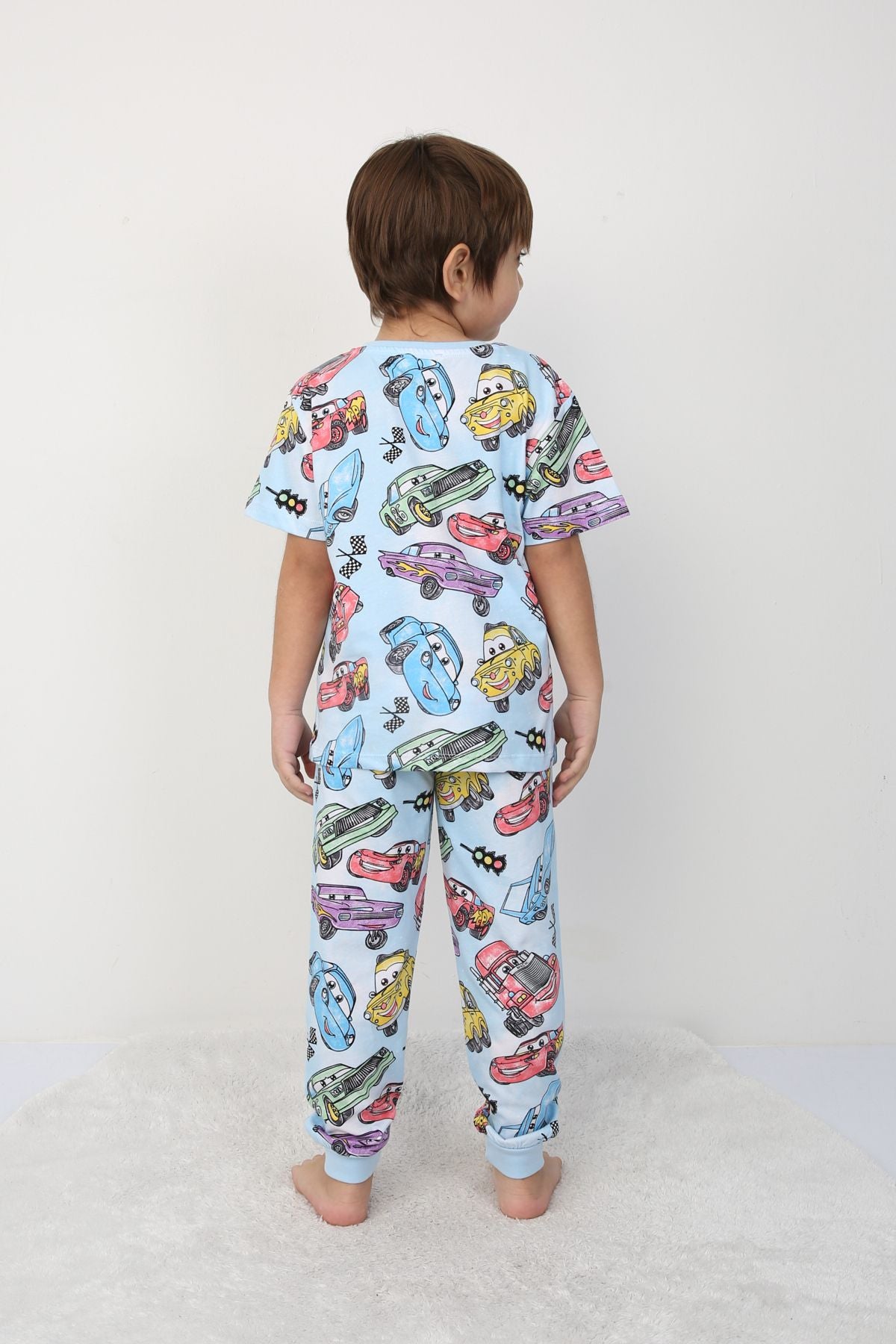 Süper Arabalar Desenli KısaKollu Çocuk Pijama Takımı 3-8 Yaş